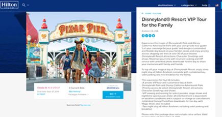 Hilton Honors Disneyland Resort VIP Tour auction placement for Hilton Honors