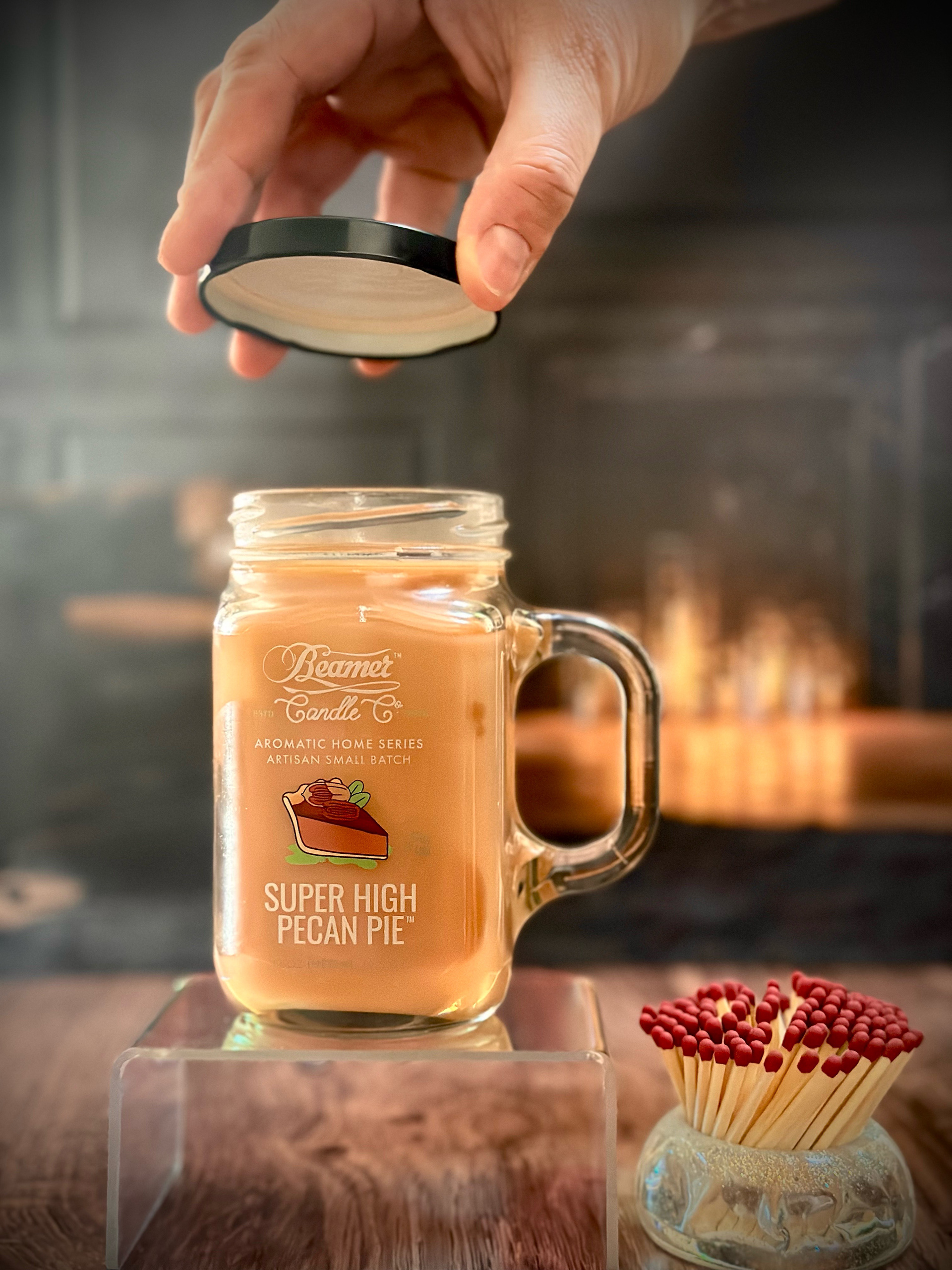 Beamer Candle product photography for Super High Pecan Pie Candle