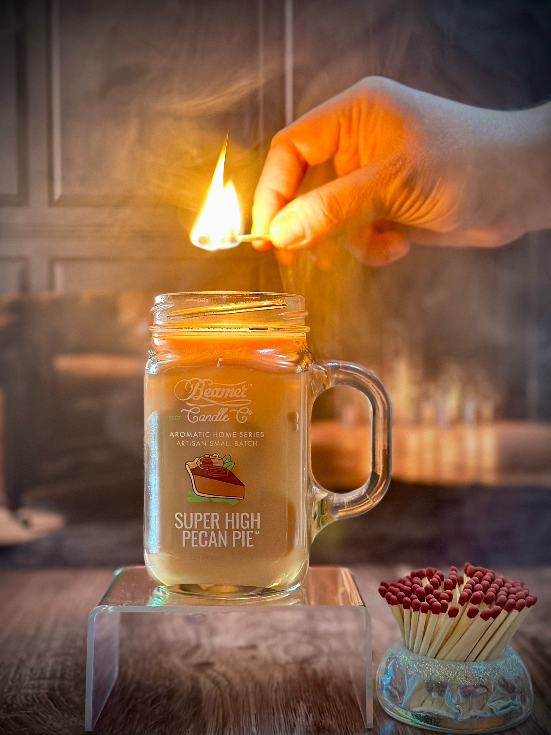 Beamer Candle product photography for Super High Pecan Pie Candle 2