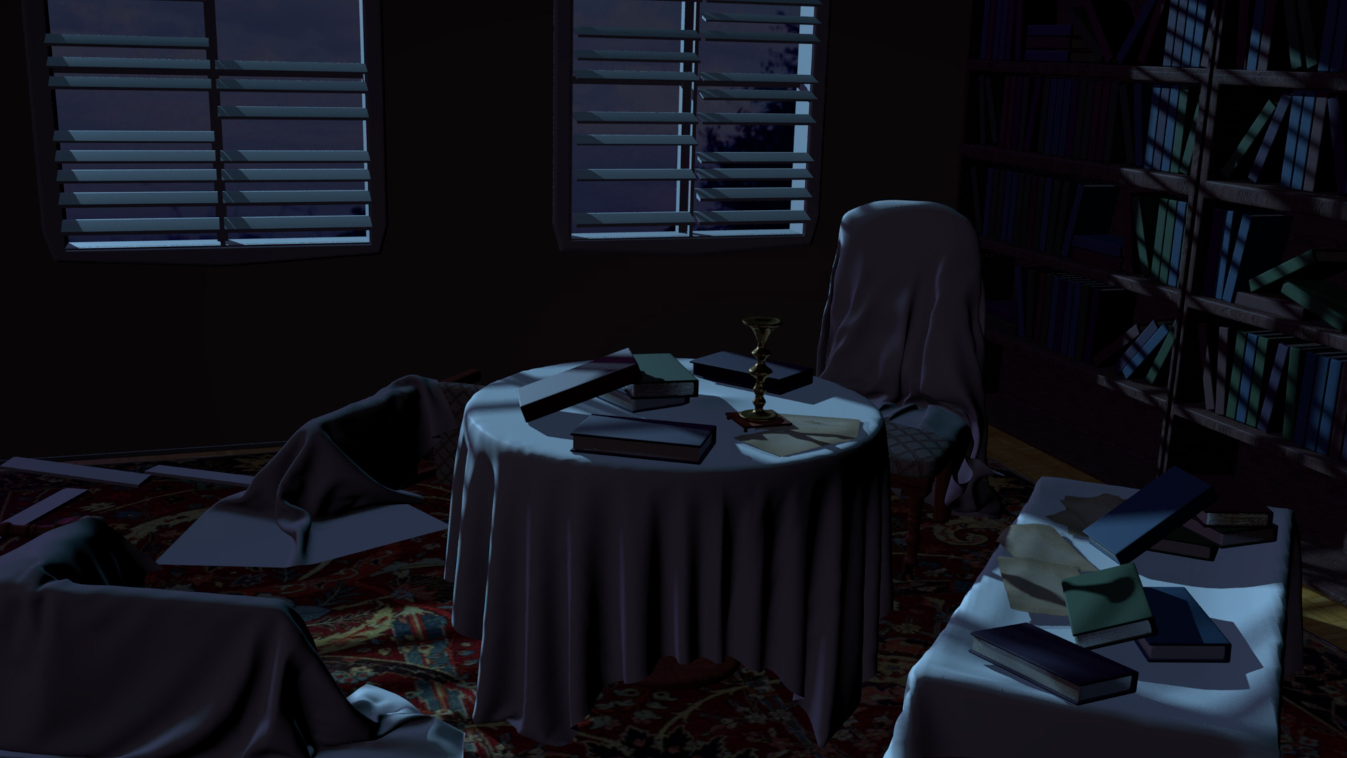 Lit to match evening lighting, approximately 10 p.m.
