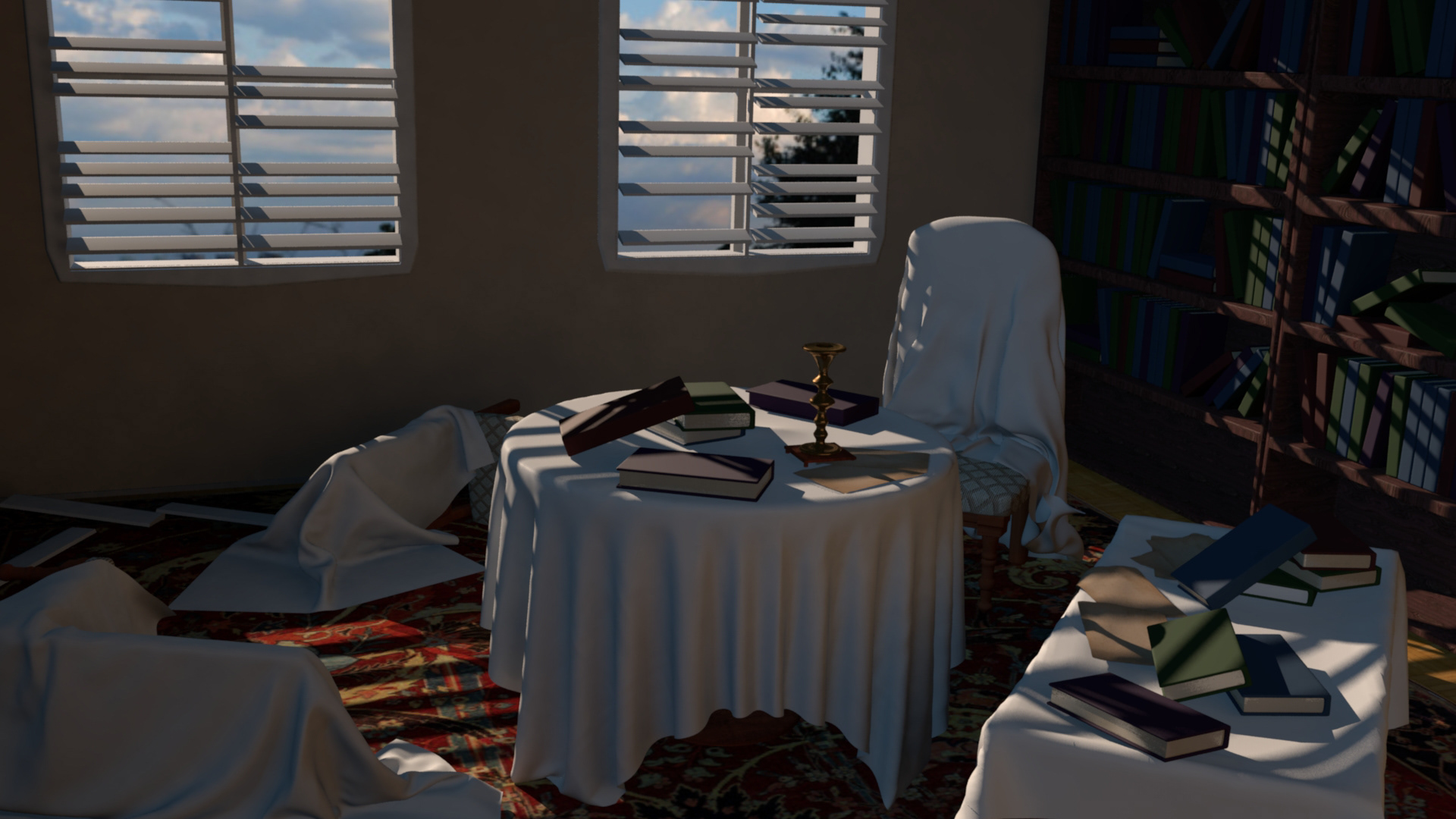 Lit to match early morning lighting, approximately 8 a.m.