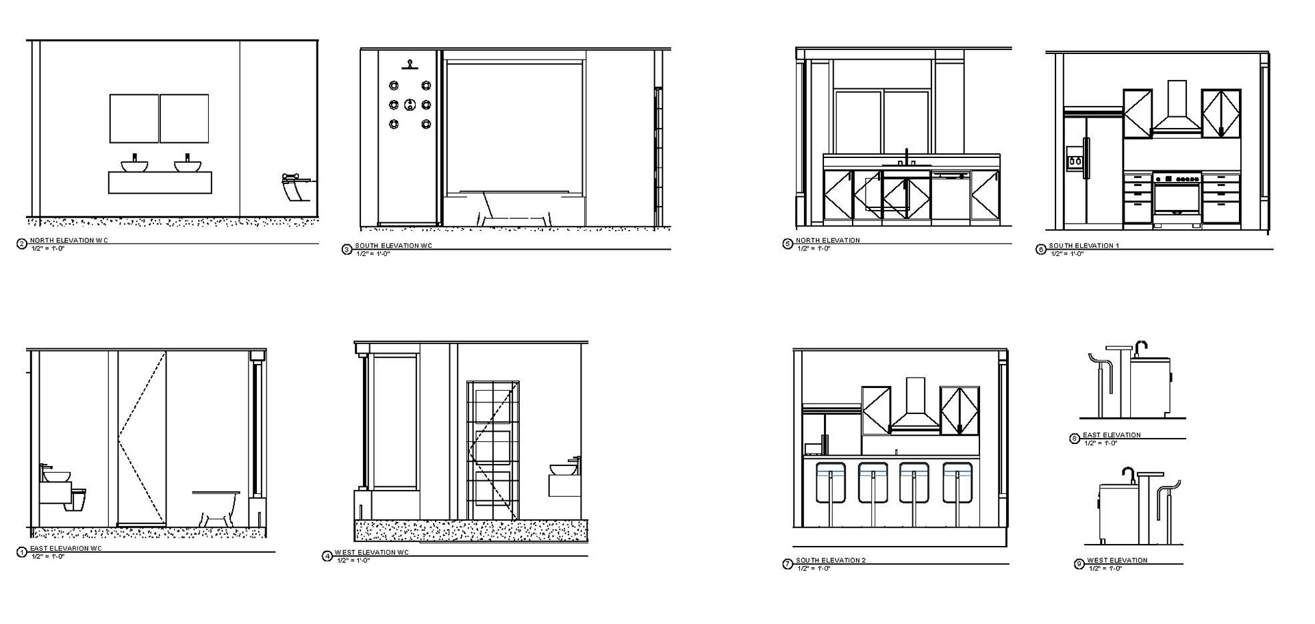 Master Bath And Kitchen Detail Elevations