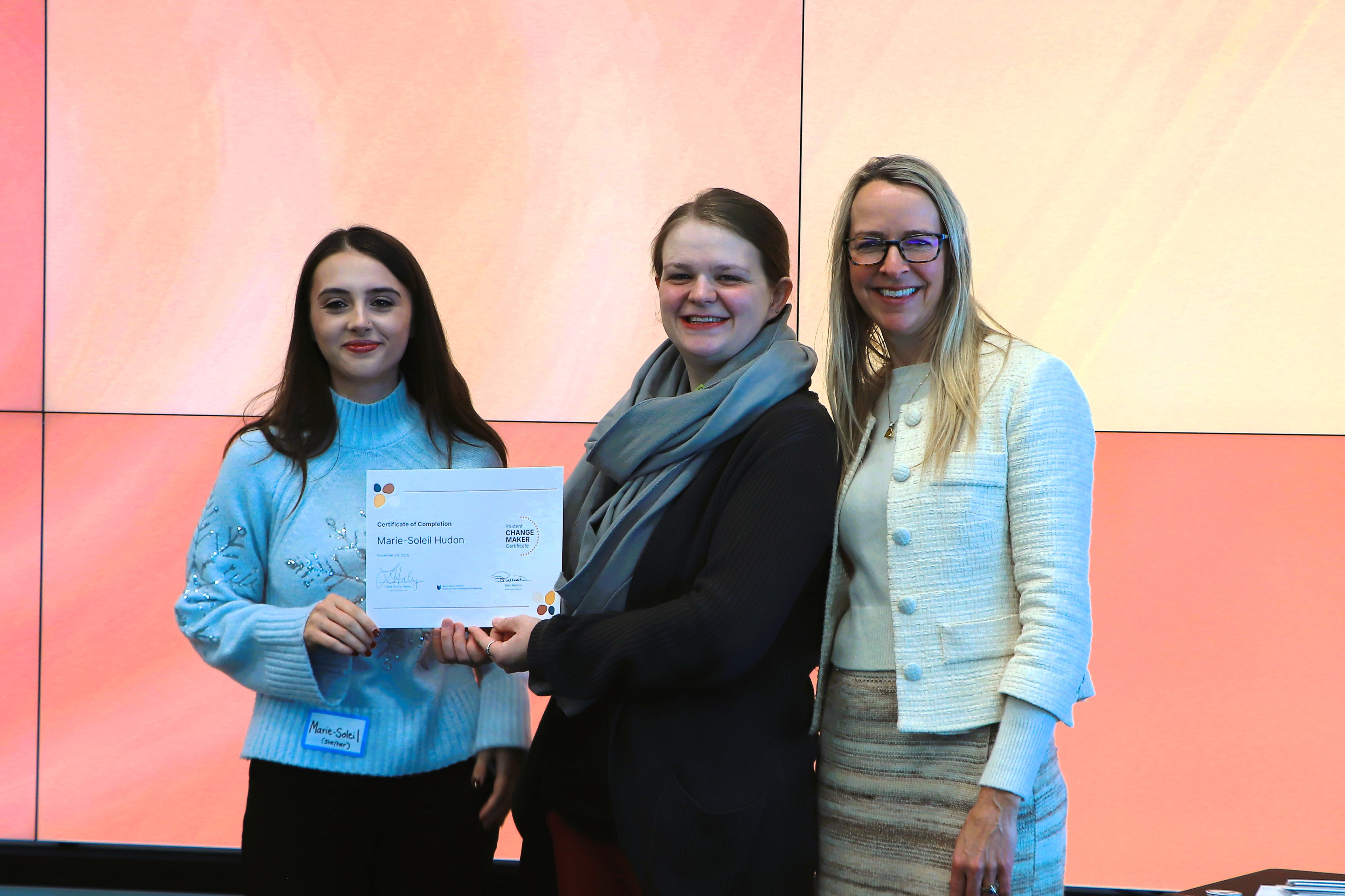 Receiving my certificate alongside the program organizers (Cordelia Snowdon-Lawley and Barb Rallison)