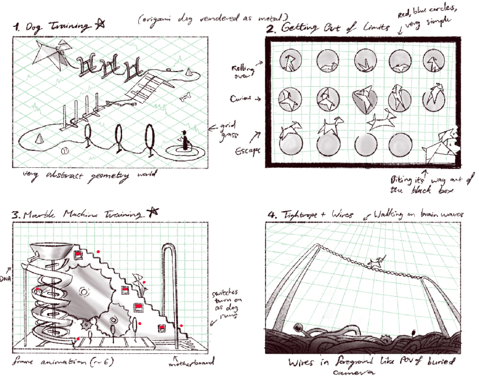 Preliminary thumbnails with notes.