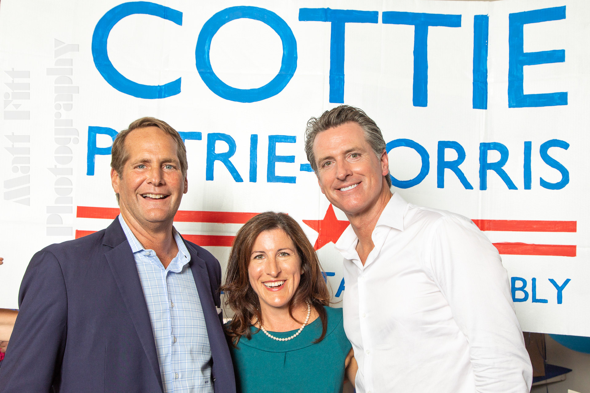Harley Rouda, Cottie Petrie-Norris, Gavin Newsom. Sept 2018