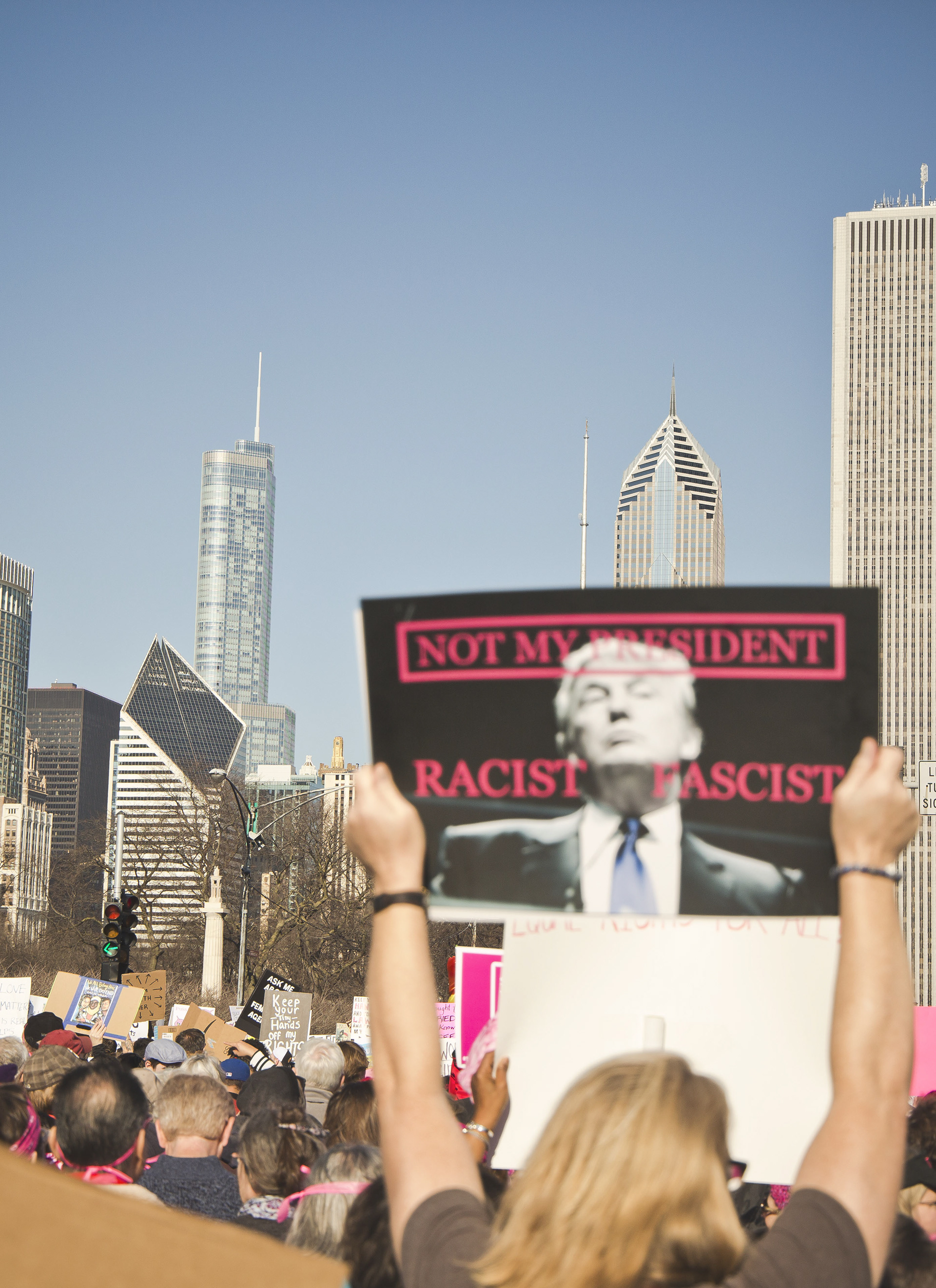 A view of Trump Tower in the distance.