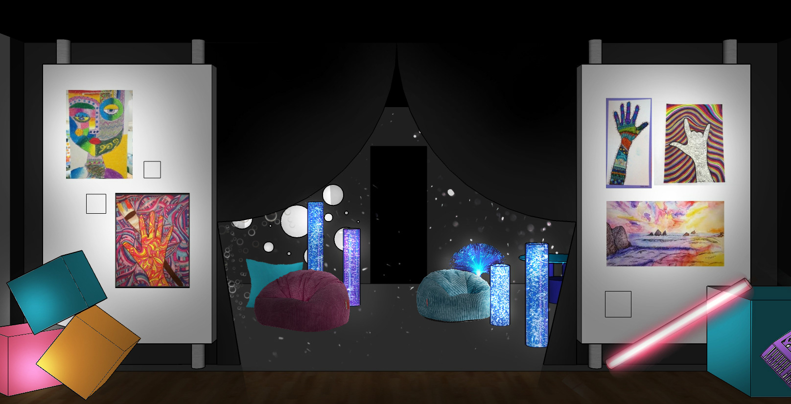Gallery Space through to Sensory Space Sketch Up Render