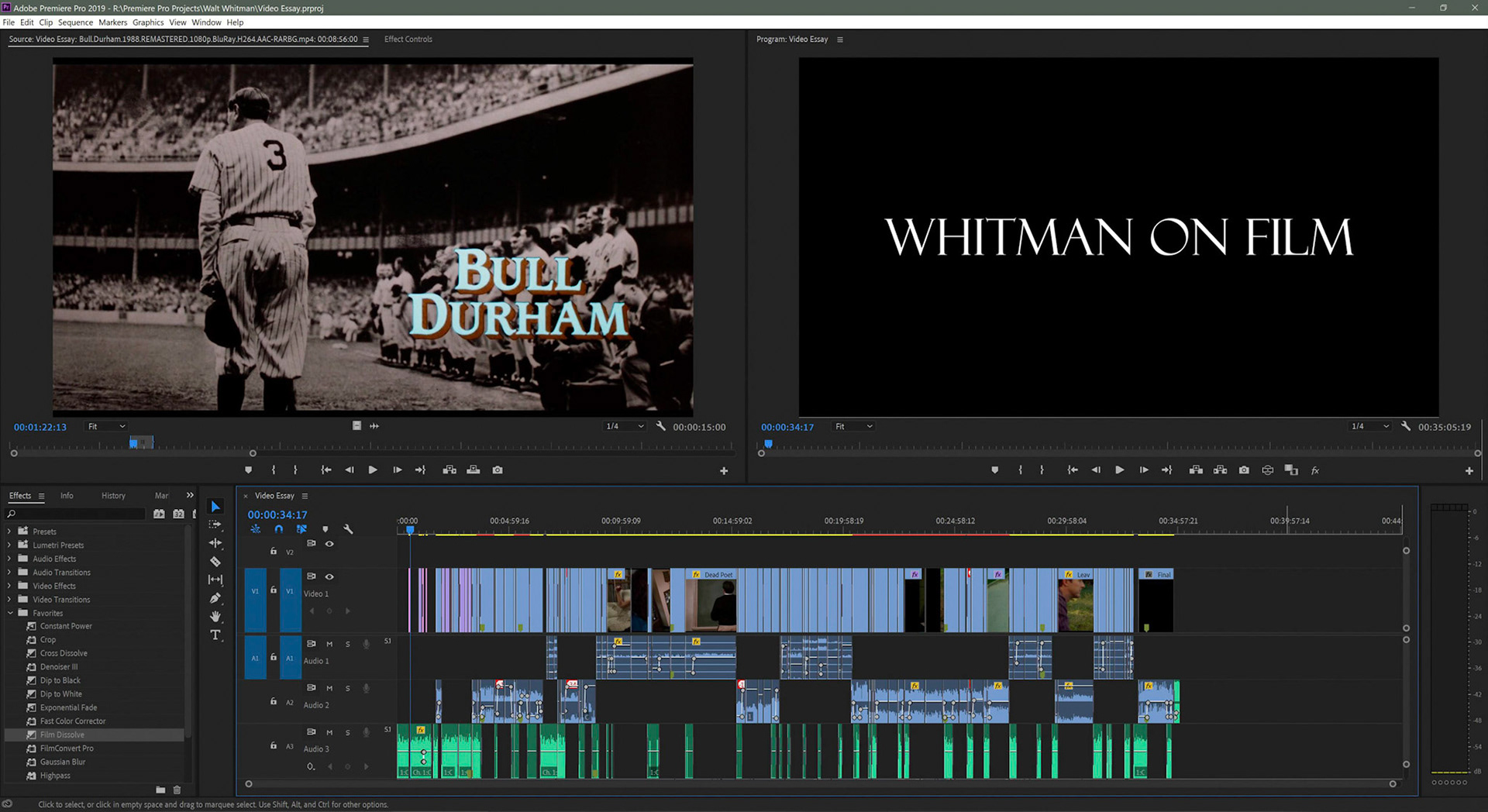 Assembly edit of "Whitman on Film"