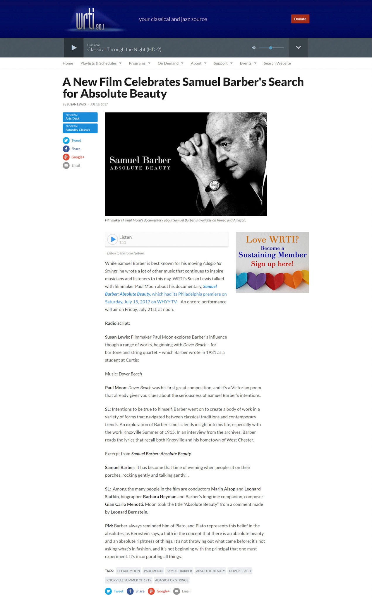 Coverage of my interview at WRTI