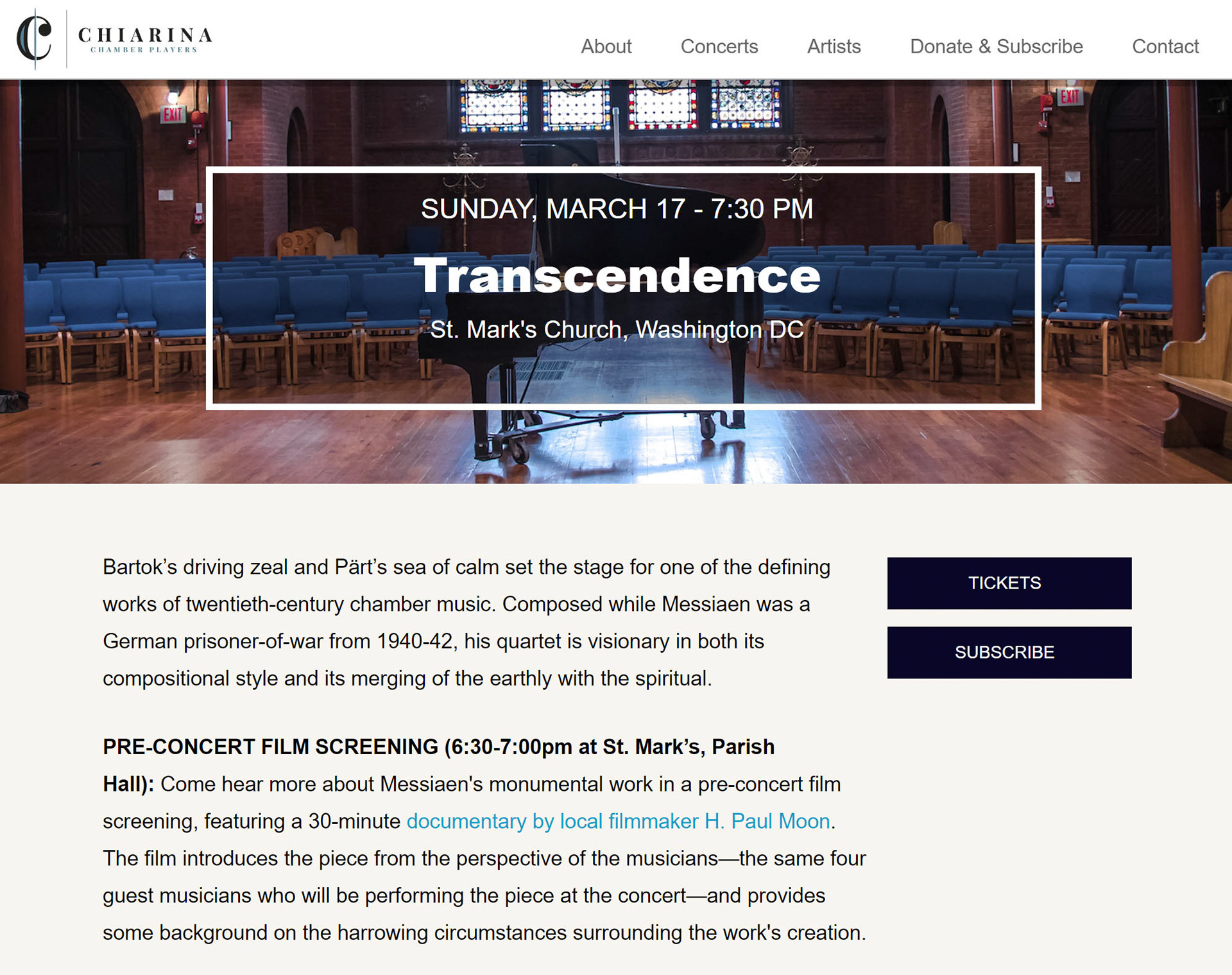 U.S. premiere screening hosted by Chiarina Chamber Players