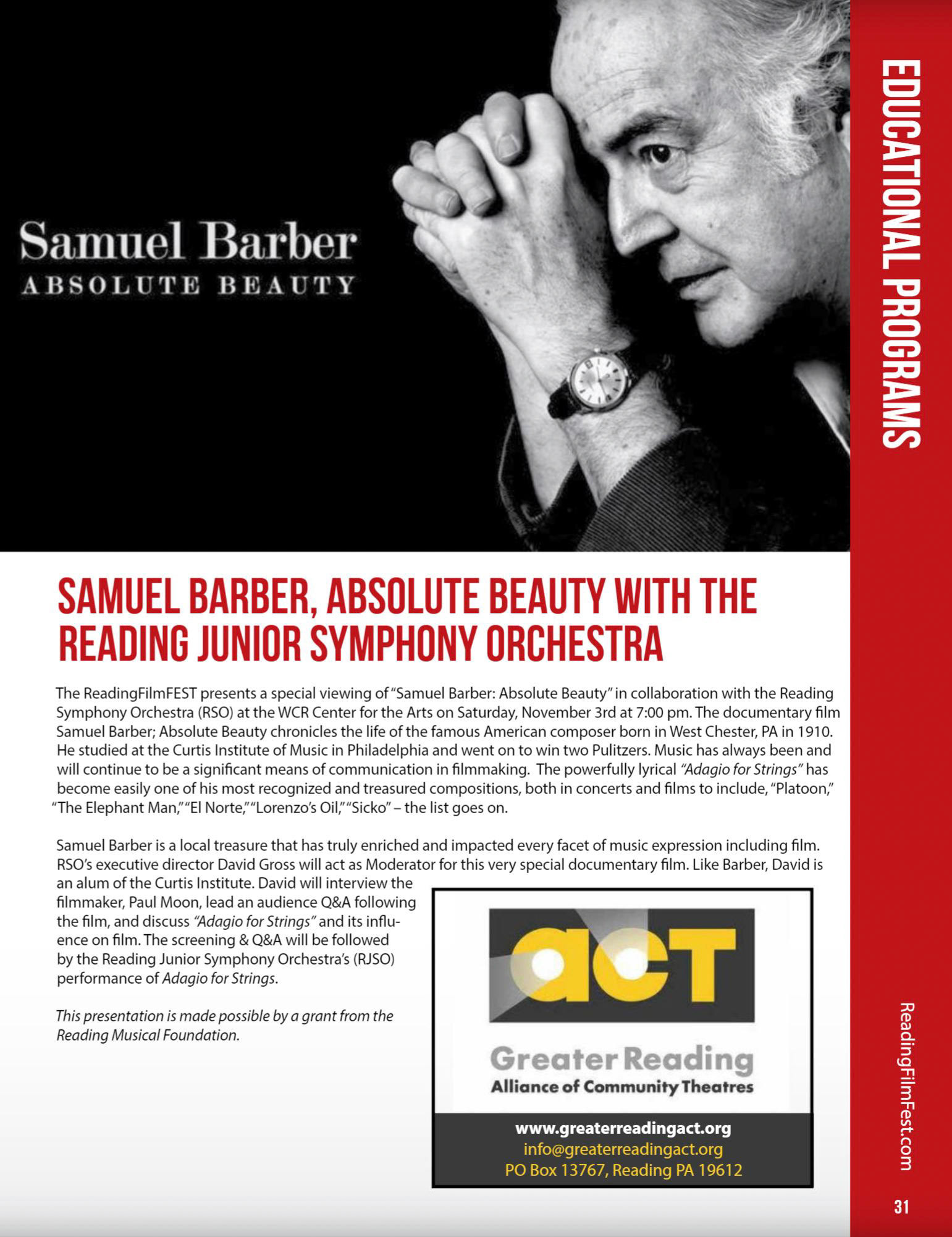 Program detail for screening at Reading Film Festival