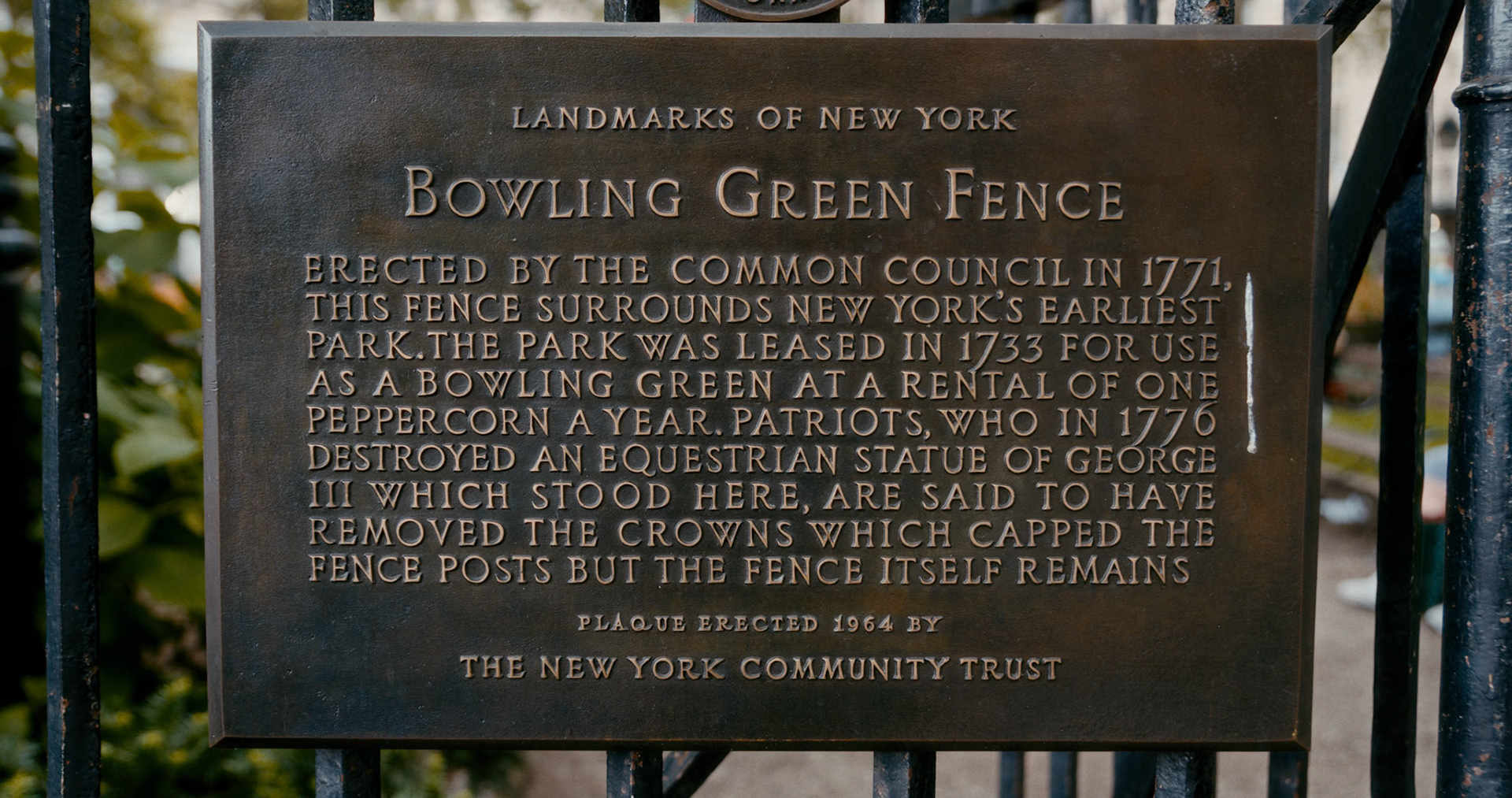 Bowling Green Fence plaque