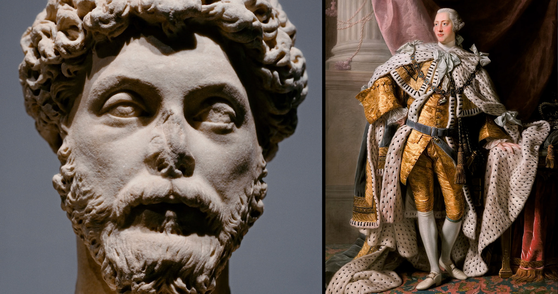 Marcus Aurelius bust juxtaposed with King George III painting by Allan Ramsay
