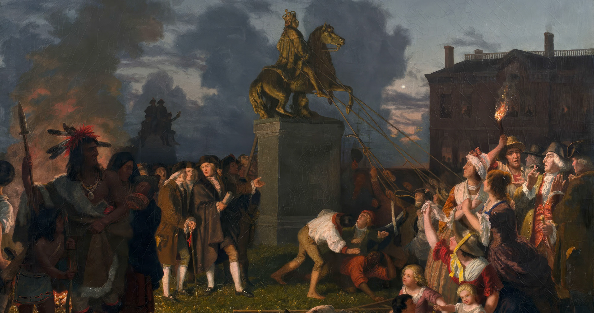 Pulling Down the Statue of King George III (ca. 1859 painting by Johannes Adam Simon Oertel)