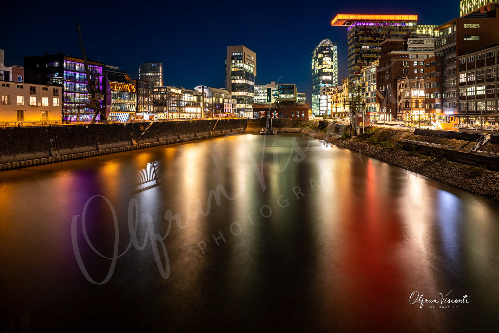 8. Lights, colors and architectural mix at Düsseldorf Port. Germany.