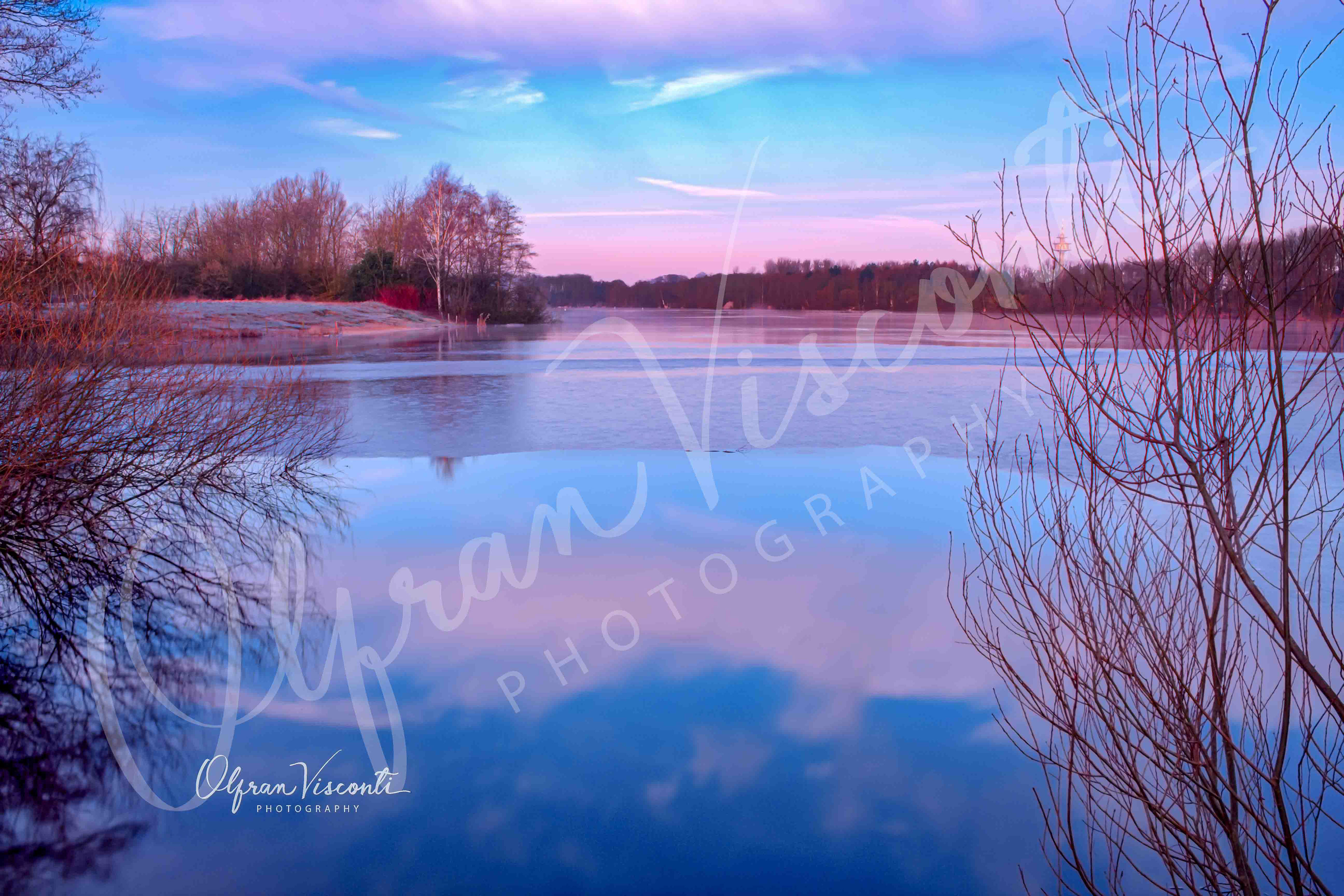 112. Beautiful winter sunrise at Kaarster See. Germany.