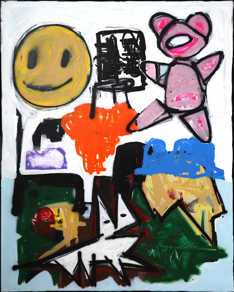 "Friends In High Places" (2023) mixed media on canvas - 48 x 60 in
