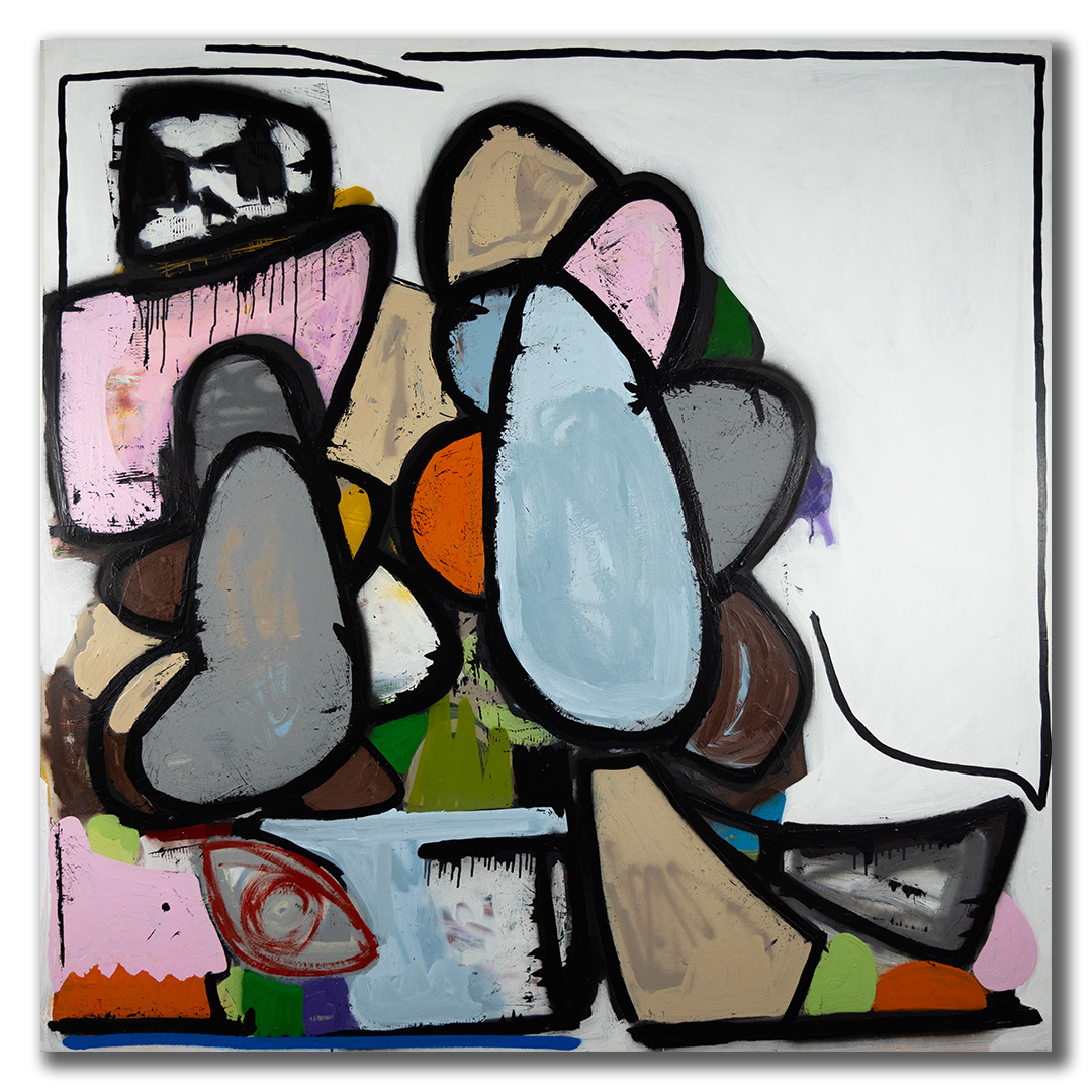"Sitting Pretty" (2022) mixed media on panel - 60 x 60 in