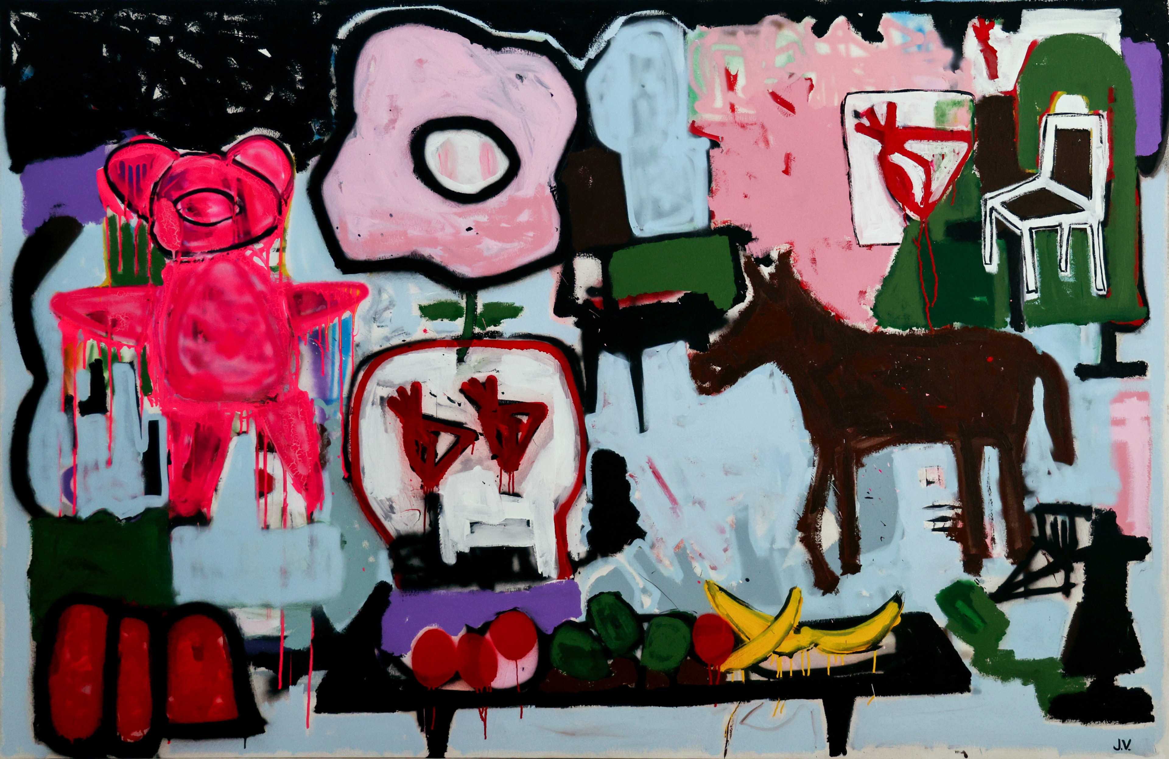 "Keepsakes"  (2023)  mixed media on canvas -  72 x 60 in