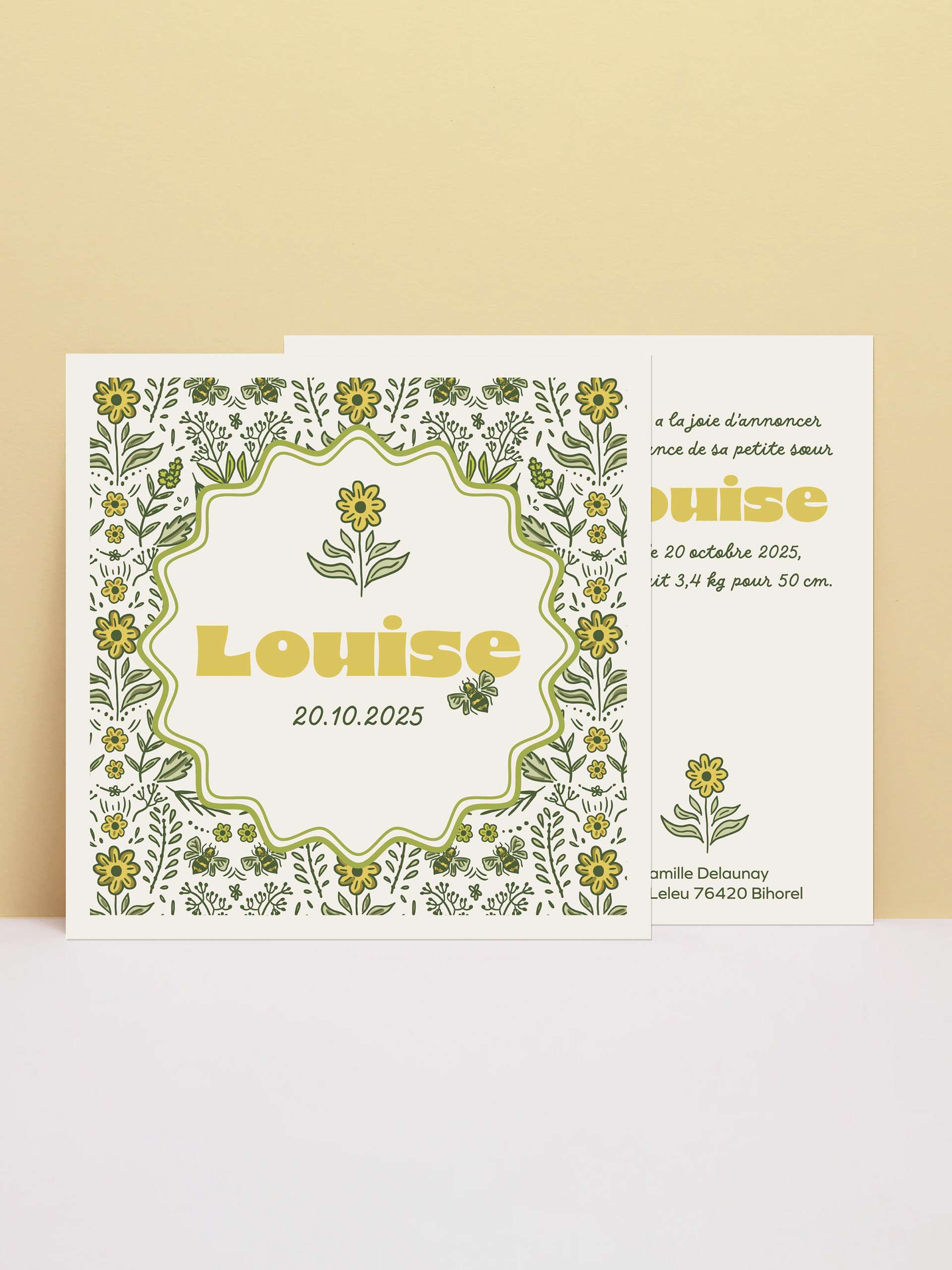 Faire-part de naissance de Louise - recto/verso