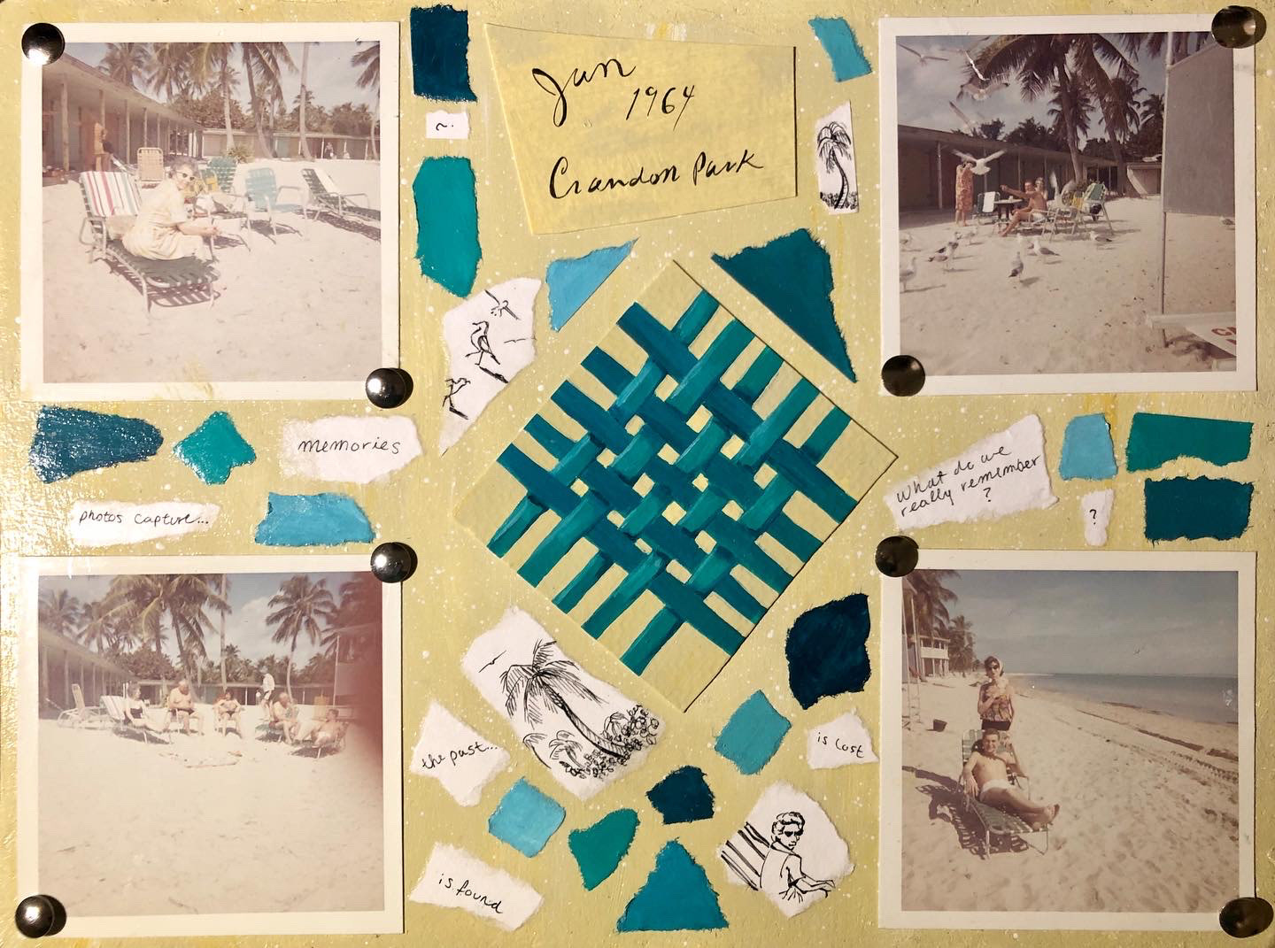 'Lost & Found', Collage, Polaroids, Acrylic and Pen on Masonite, 8 x 12 in, 2020 