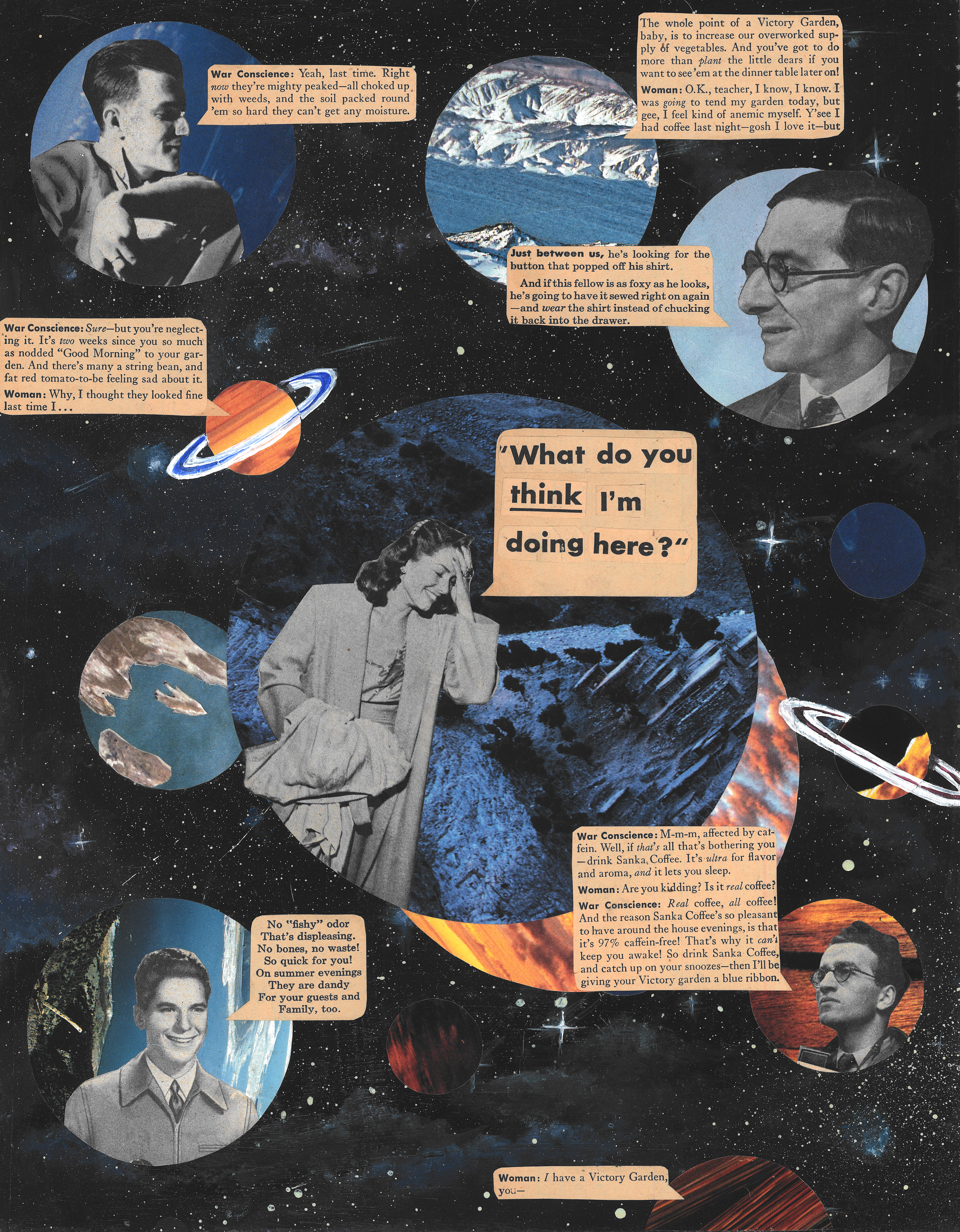 'Planetary Romance', Collage on Acrylic on Masonite, 14 x 11 in, 2021 