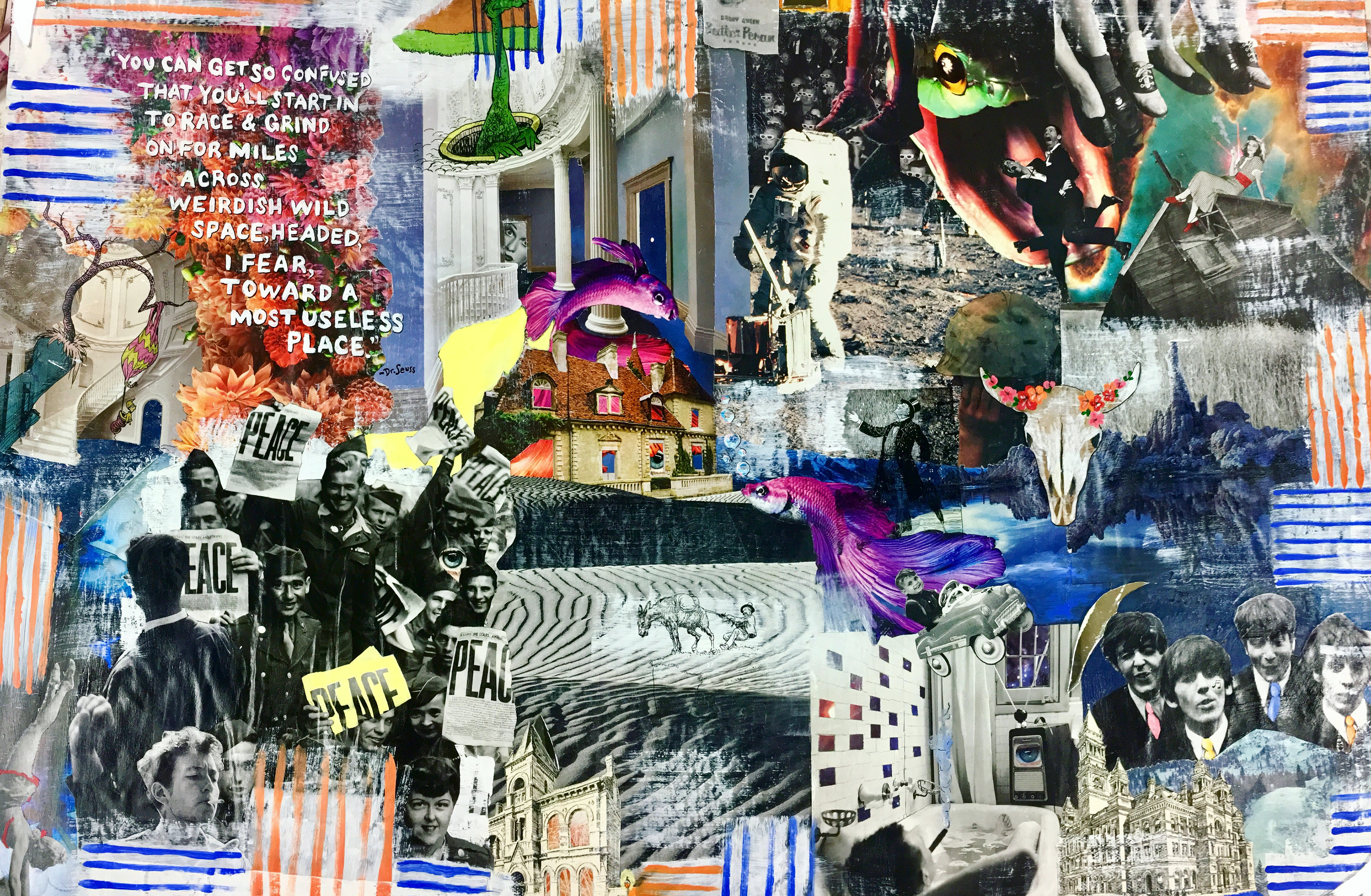 'Pages Retold', Collage, Transfers and Acrylic on Wood Panel, 2018