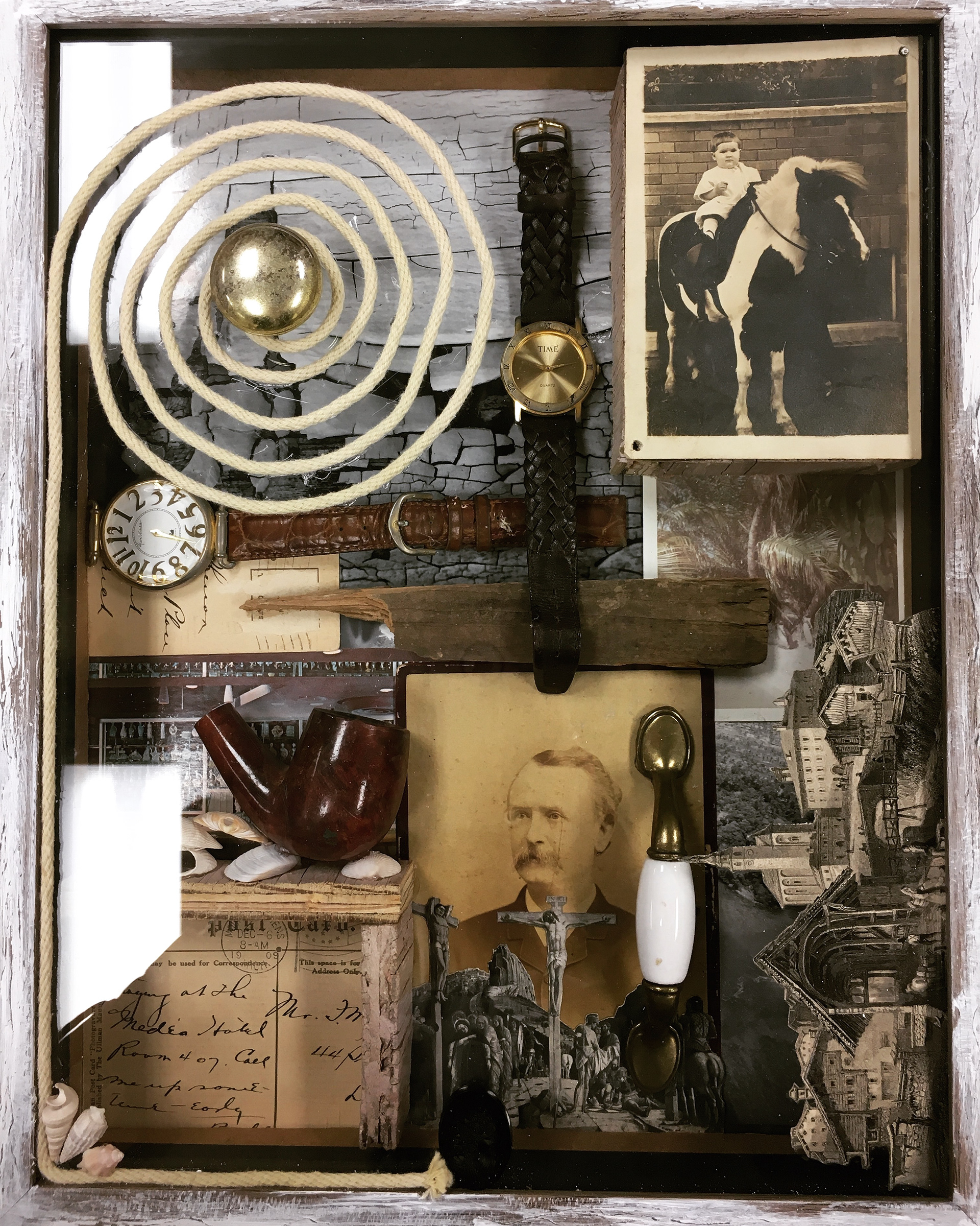 'Recording Time',  Collage and Found Objects, 11 x 14 in, 2018