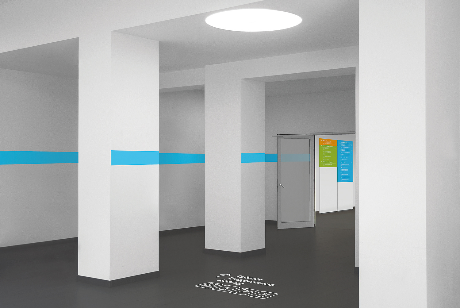 Gebäudeeingang, Foyer, Leitsystem, Design, Orientierungssystem