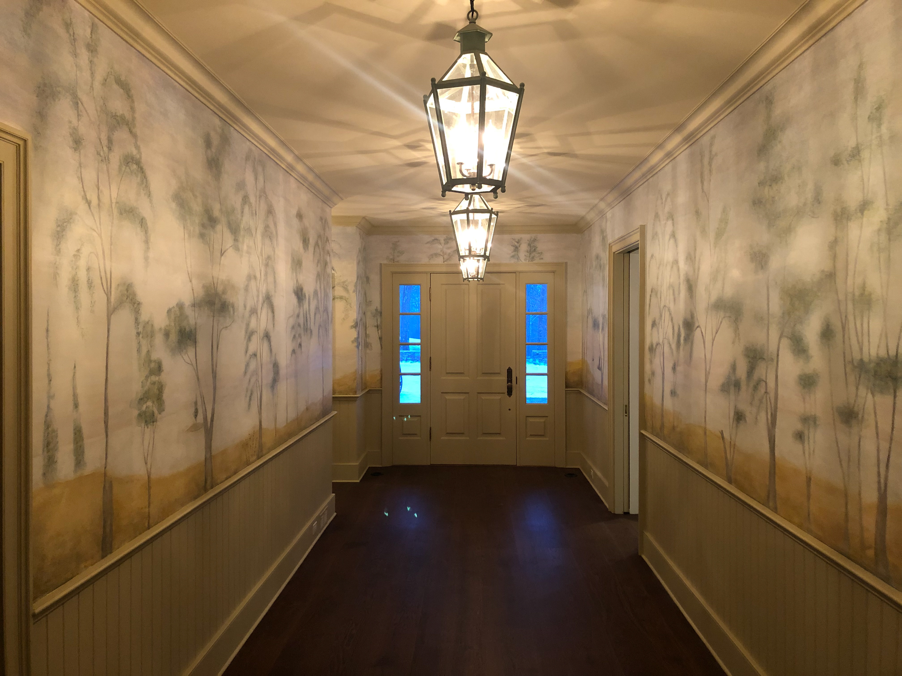 Rufus Porter inspired folk mural mural painted in collaboration with Emma Tapley and Associates, private residence, Vermont