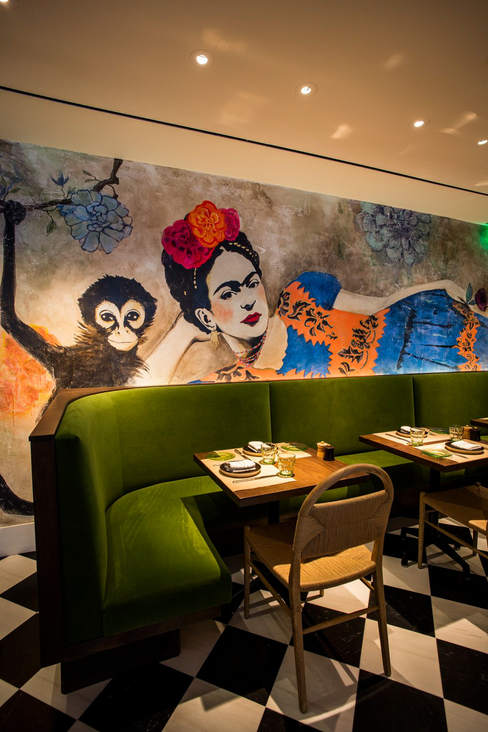 Frida Mural painted in collaboration with See. Studios at The Happy Monkey in Greenwich, CT