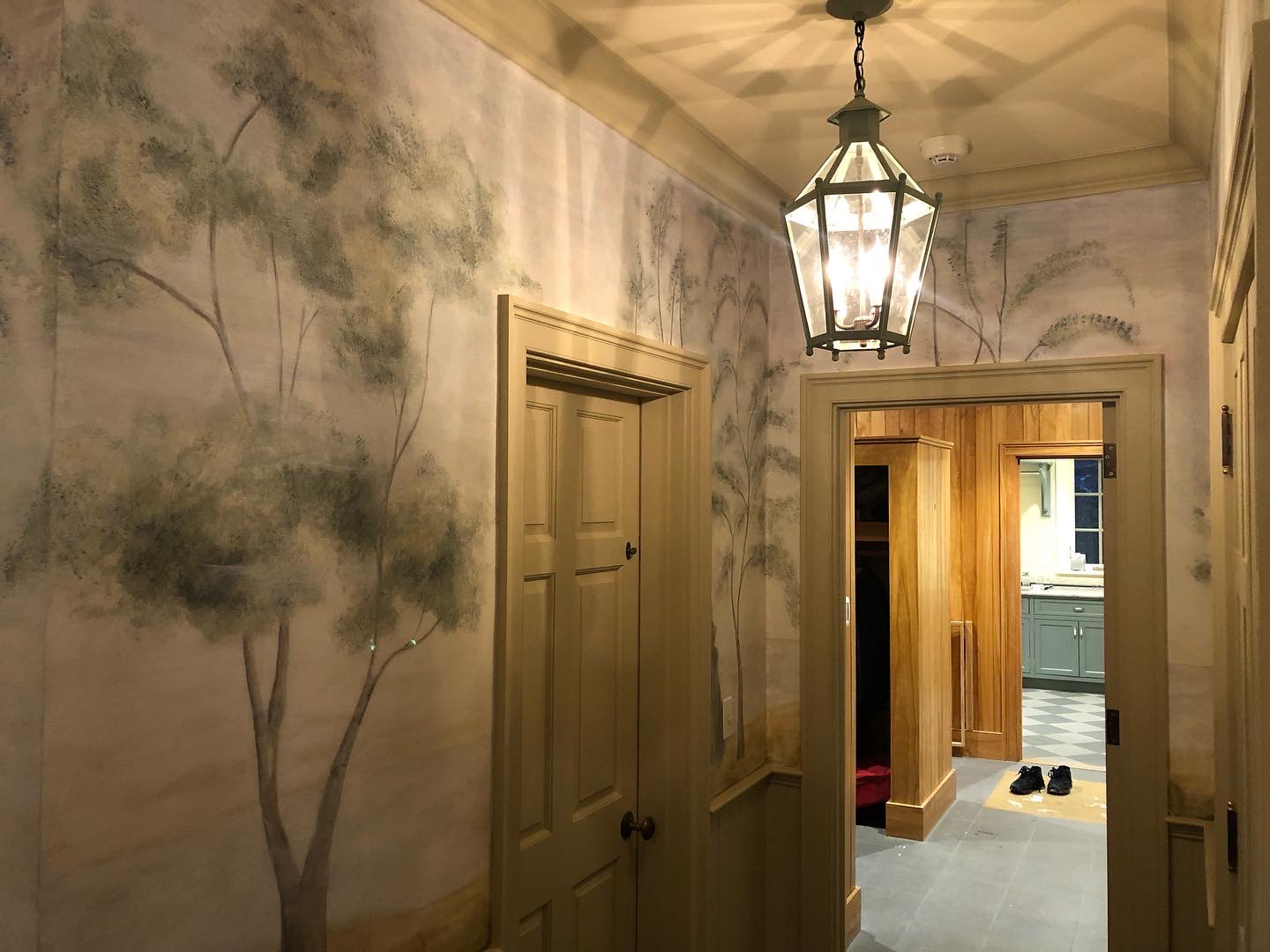 Rufus Porter inspired folk mural mural painted in collaboration with Emma Tapley and Associates, private residence, Vermont