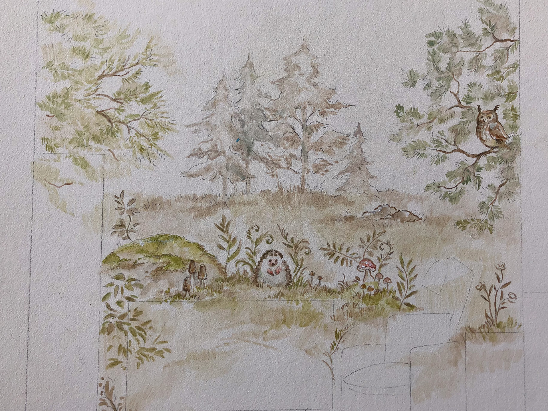 I also referenced colors from the mockup for the nursery's mural design.