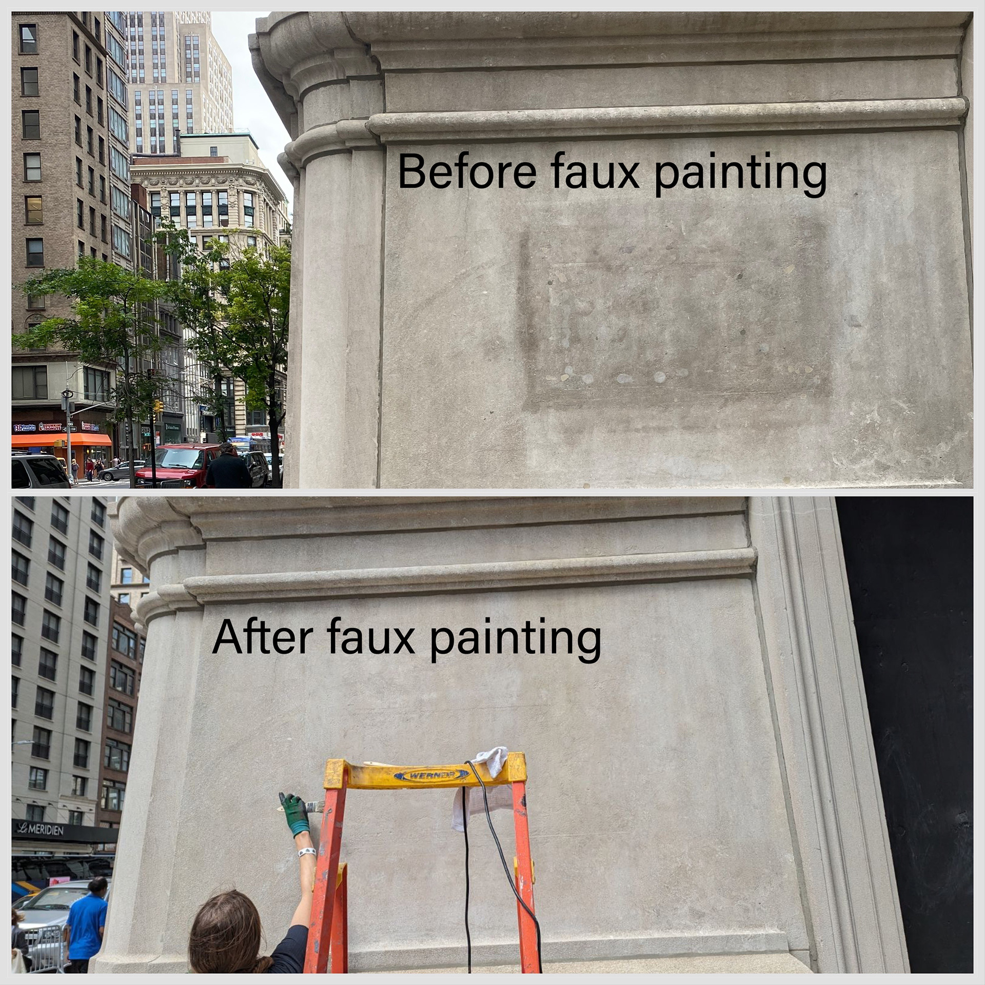 Faux painting to make a dark patch disappear.