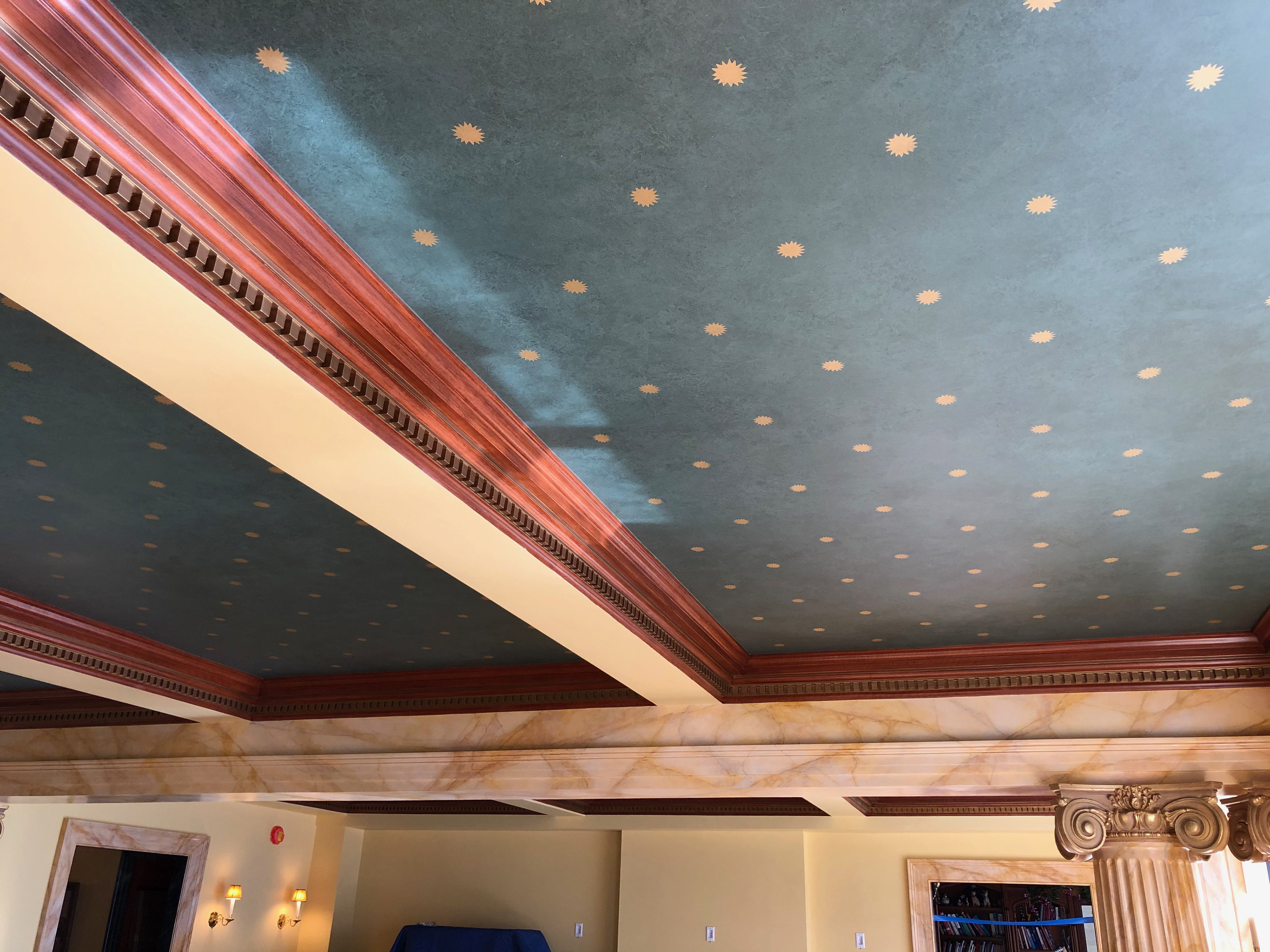 Ceiling stencil measured and painted in for Christianson Lee Studios