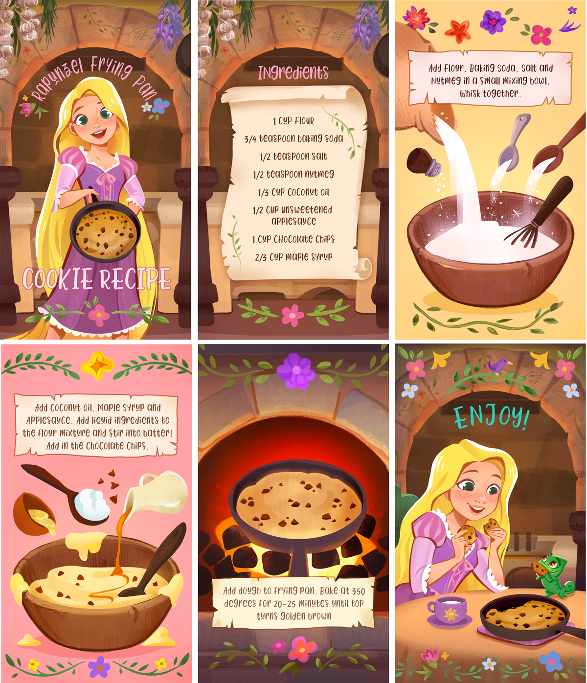 Tangled Recipe illustration set for IG carousel. 