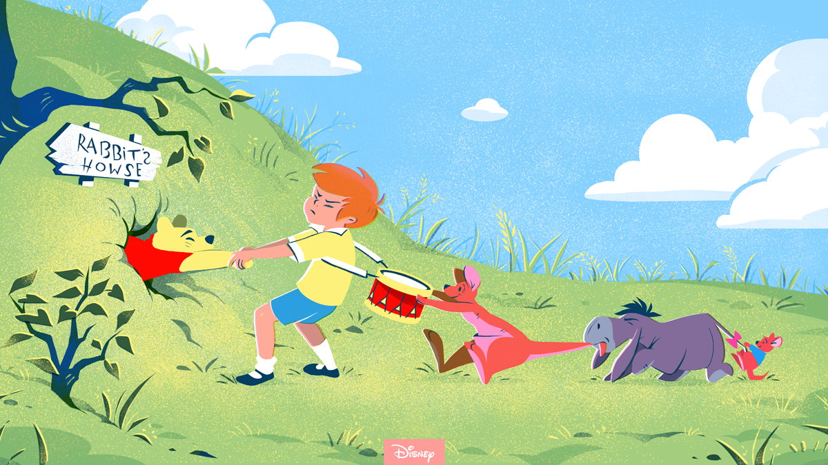 Winnie the Pooh in a riso style