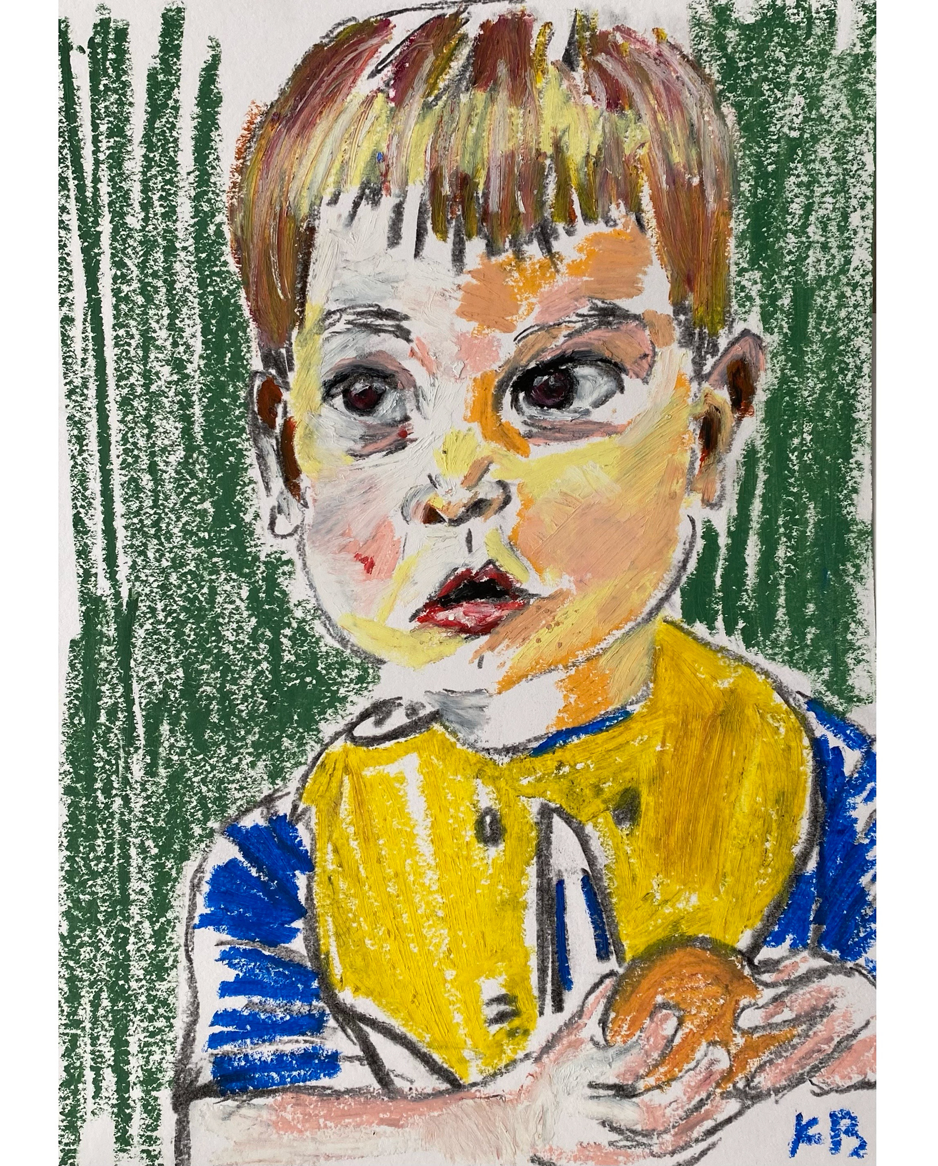 Roses, 2022, Oil pastel and charcoal on paper, 29.7 x 21 cm