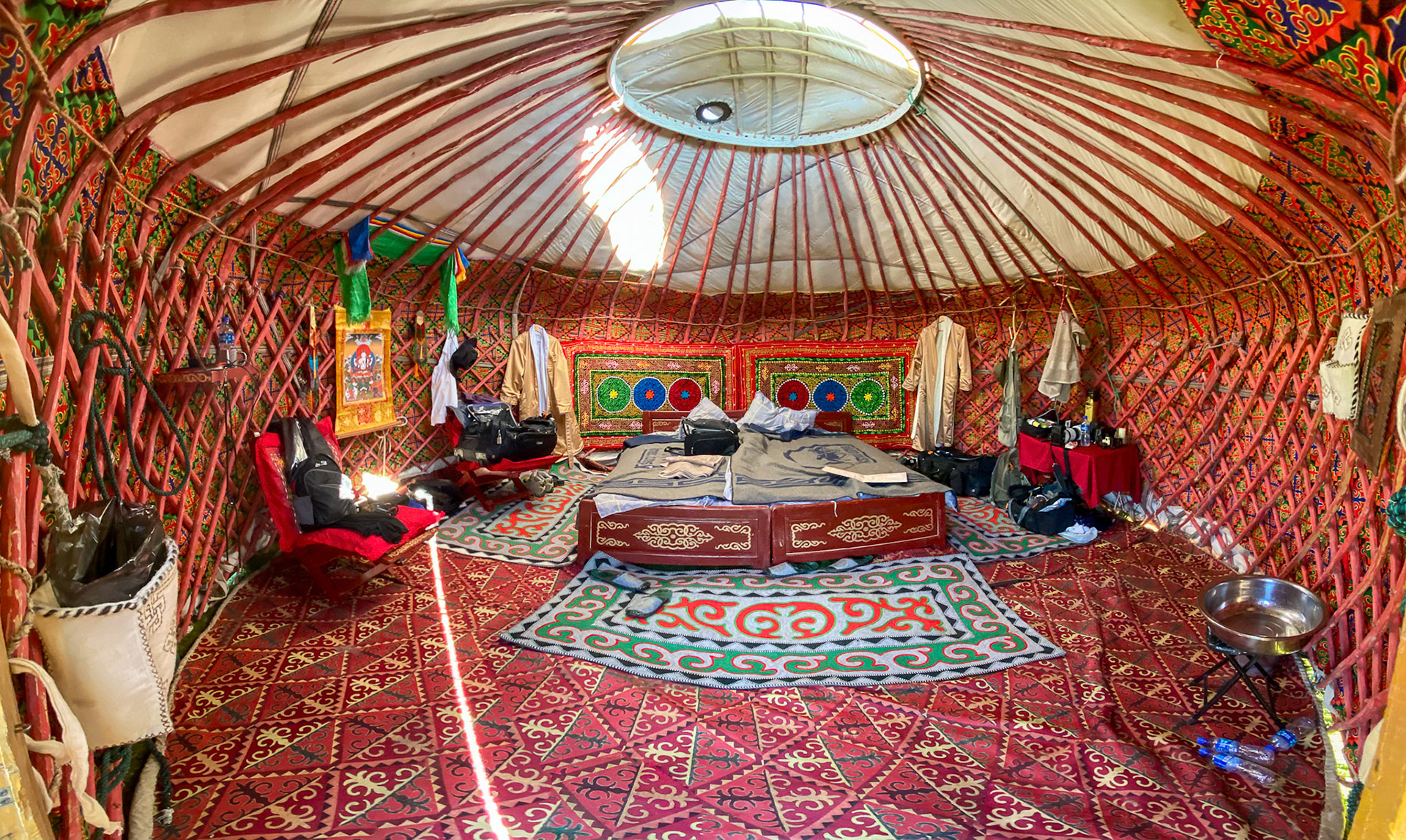 The interior of our Ger. Not the standard Mongolian Ger layout. The robes were very warm and wonderful.