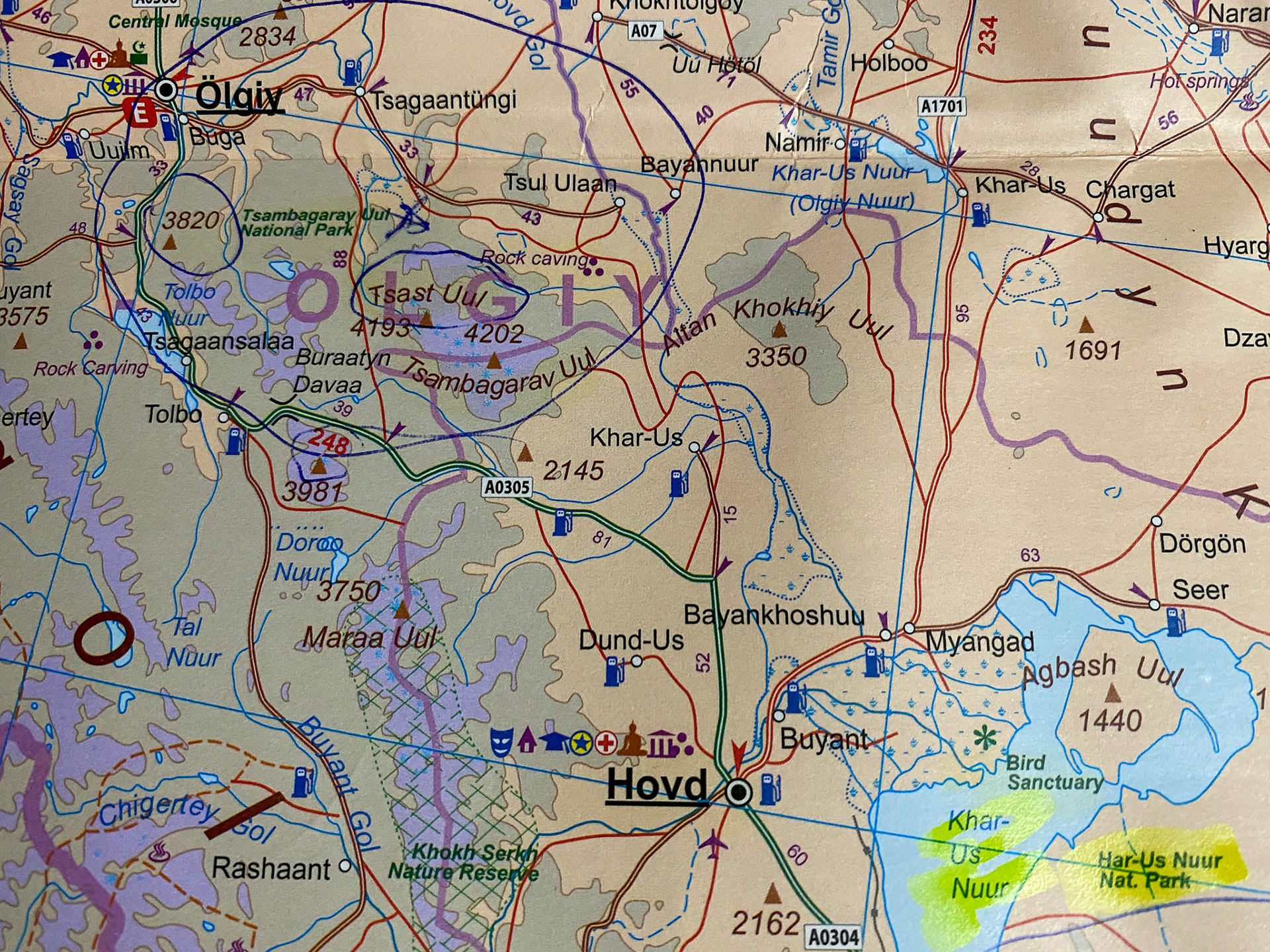 Time to drive back to Hovd in Khovd Aimag. The x on the map above the "L" in Olgiy is where we were staying