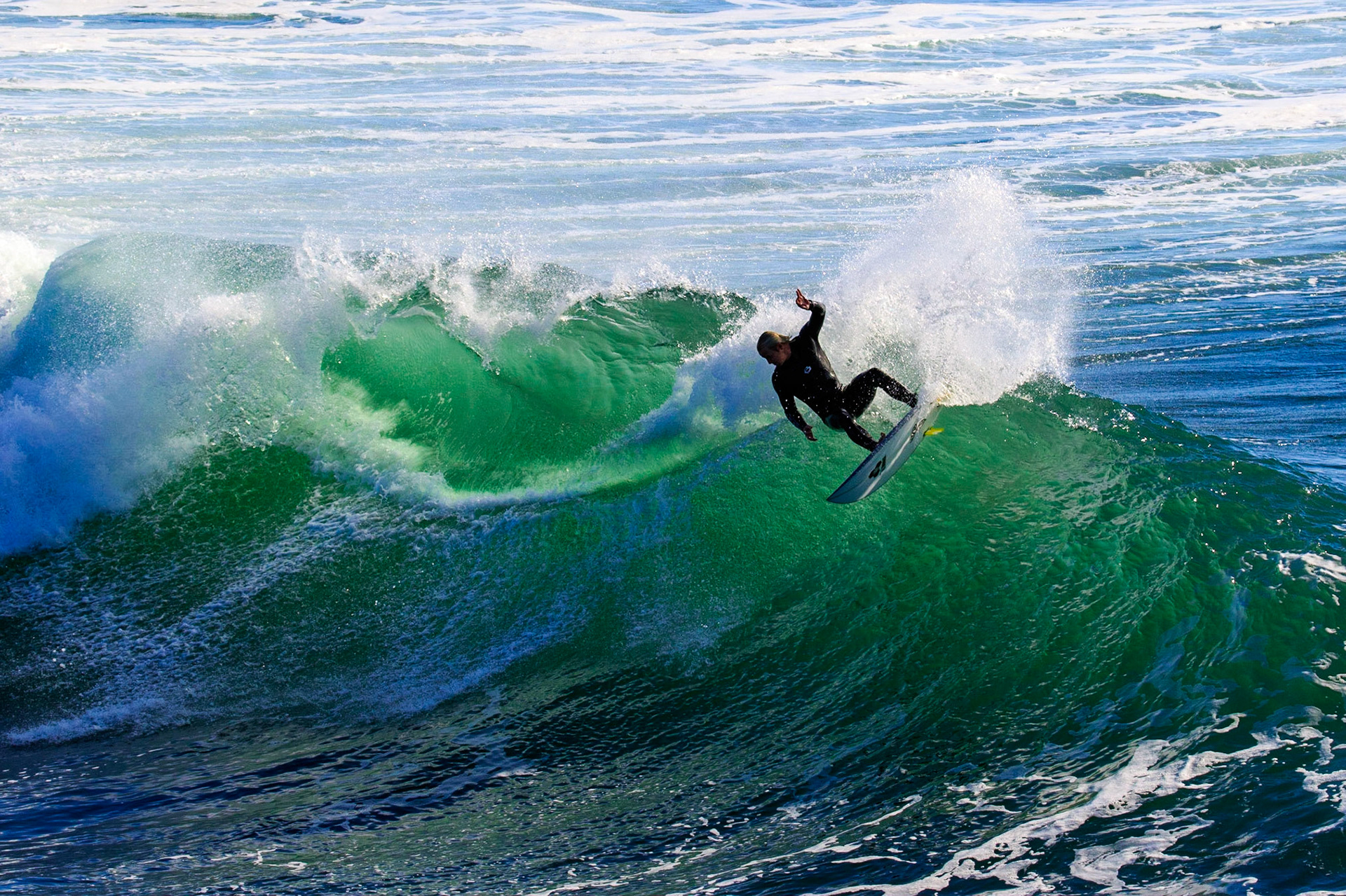 Surf's up! Winter surfing at Steamer Lane, Westcliff Drive, Santa Cruz, Ca.