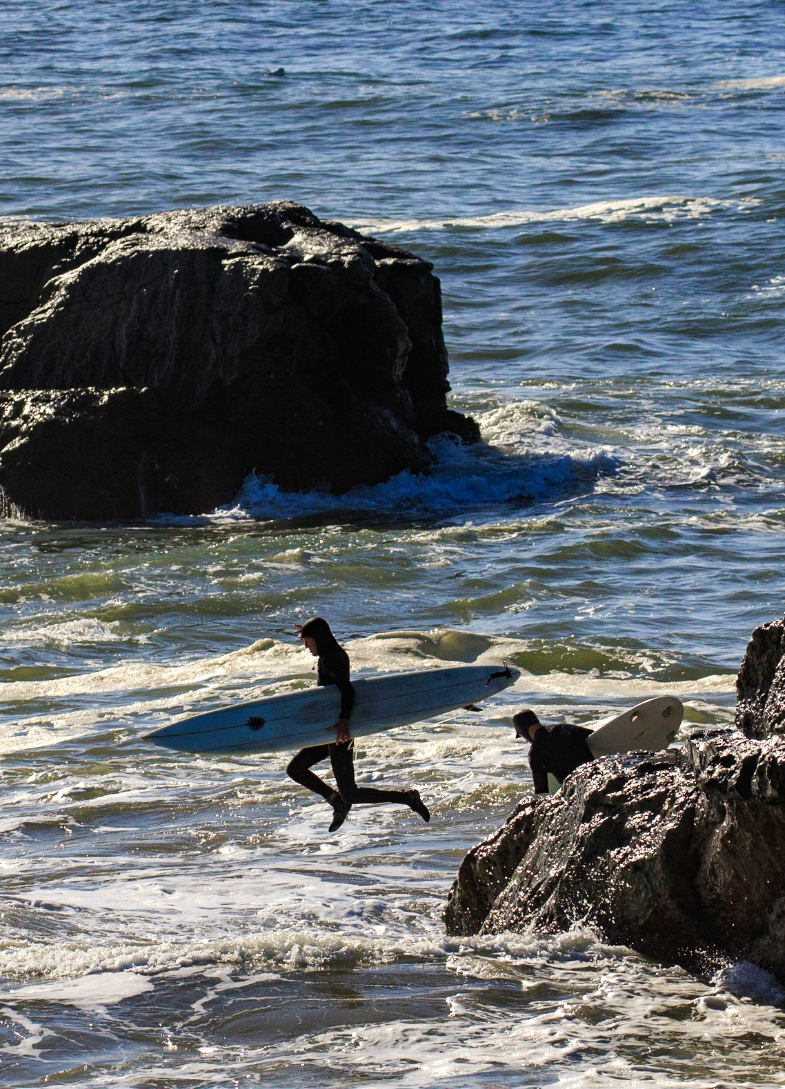 getting into the action from Lighthouse Point, Seal Rock in the distance