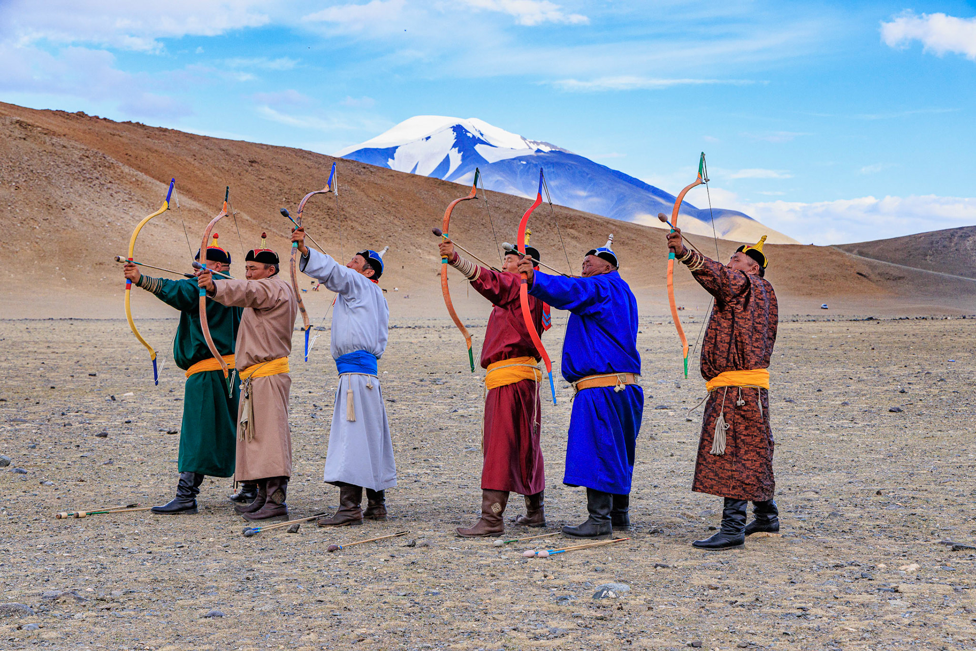 Top archers as noted by head gear and neck scarf  posing for us