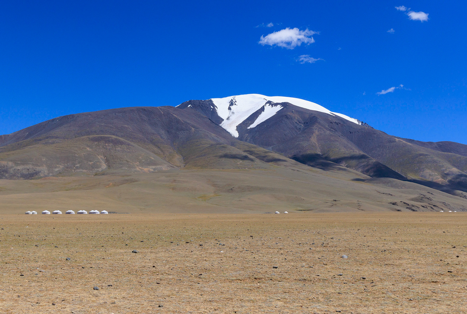 Group of Gers,  summer home of nomadic Kazakh people of Westerm Mongolia