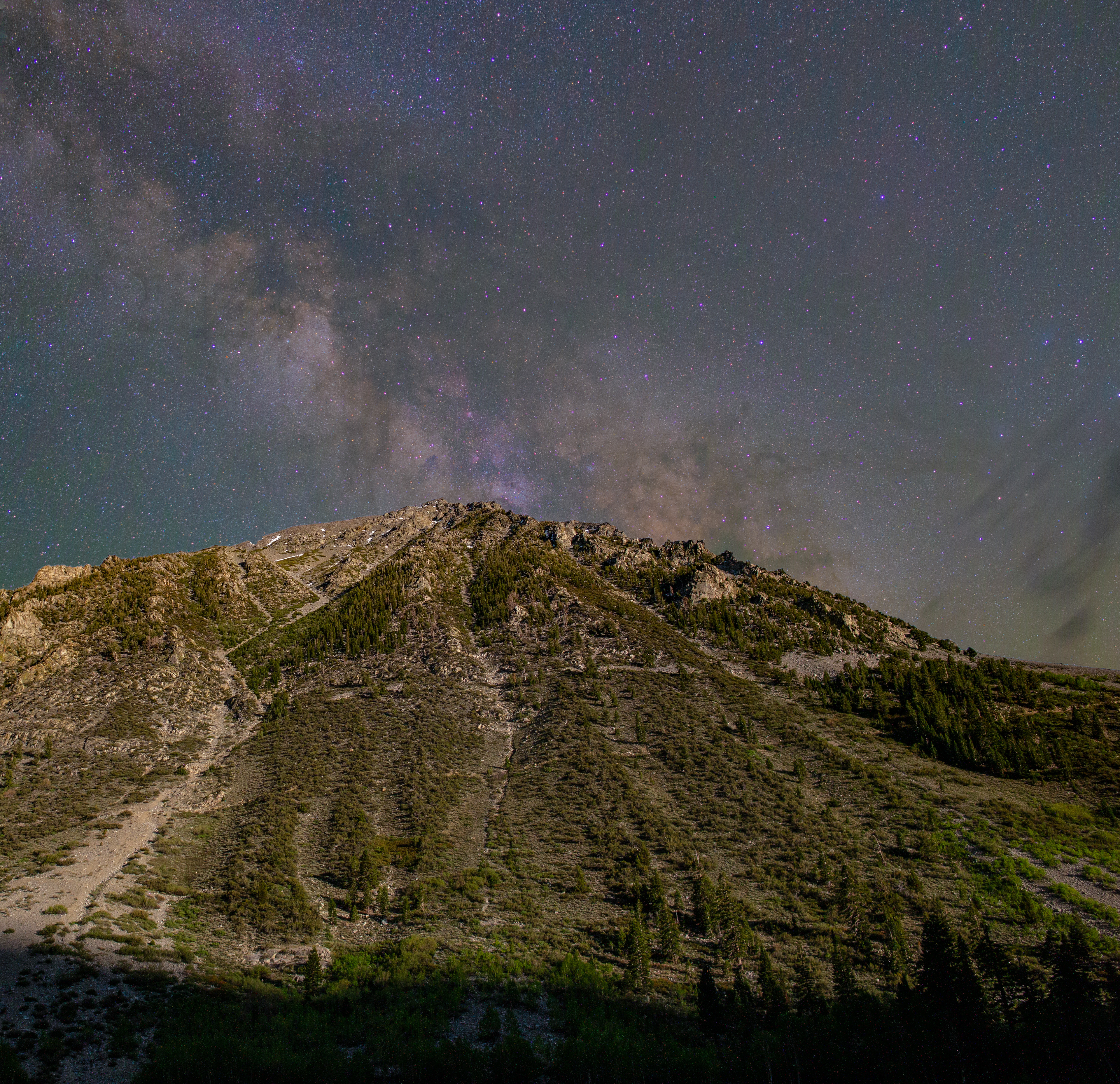 The milky way shows off its clarity despite a moonlit night in Lundy, CA.