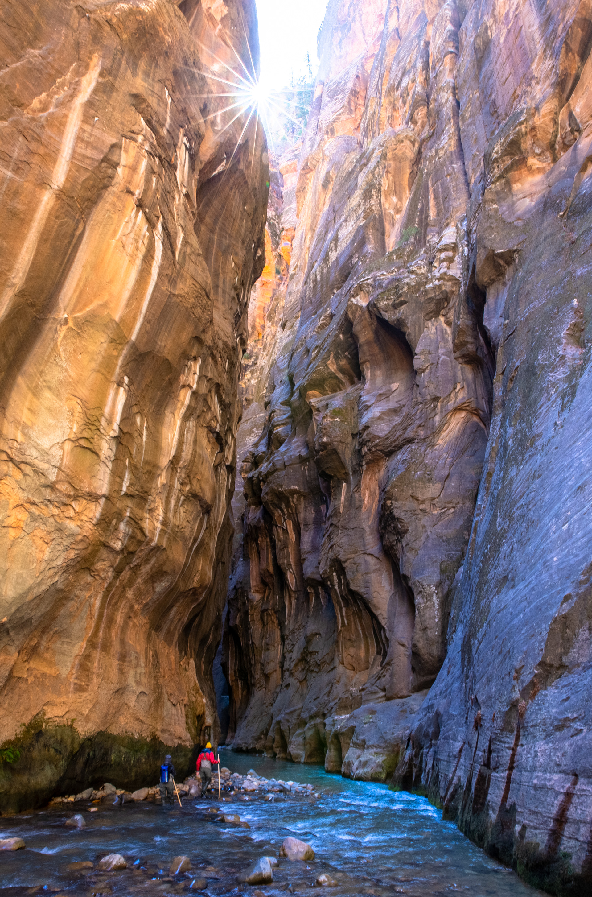 The sun makes it way into the Narrows for a much needed warming in Zion NP.