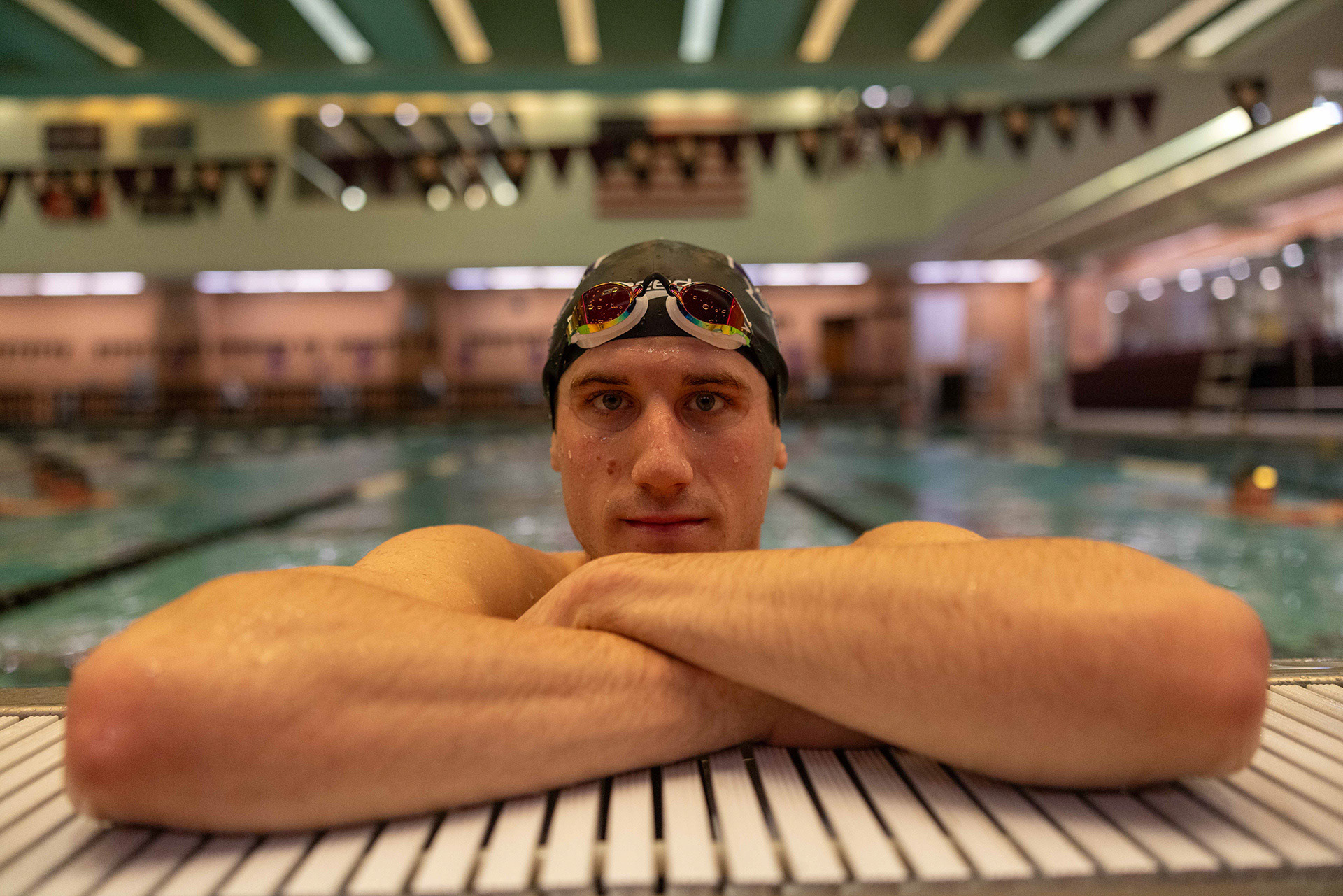 Derek Maas, a member of the NYU Swim Team, poses for a portrait. (Danny Arensberg for WSN)