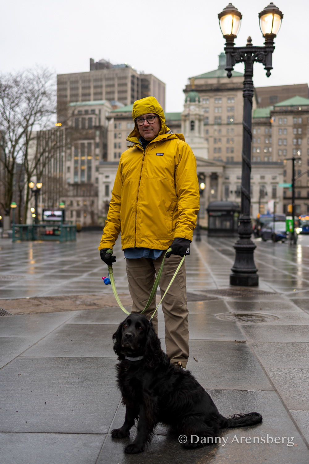 James, 57, poses for a portrait while walking his dog, Ramillies, in Columbus Park, Thursday, Feb. 6, 2025, in New York. James is retired from his job on Wall Street and has lived in New York City since 1991. His dog is named after the Battle of Ramillies in 1706.