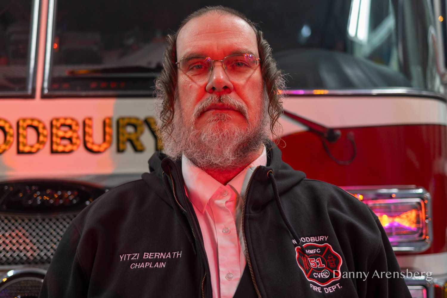 Yitzi Bernath, Woodbury Fire Department Chaplain, poses for a portrait, Monday, March 17, 2025, in New York.