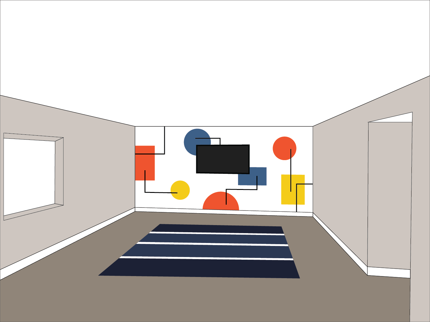 Illustrated preview of mural design implementation using the previous photo